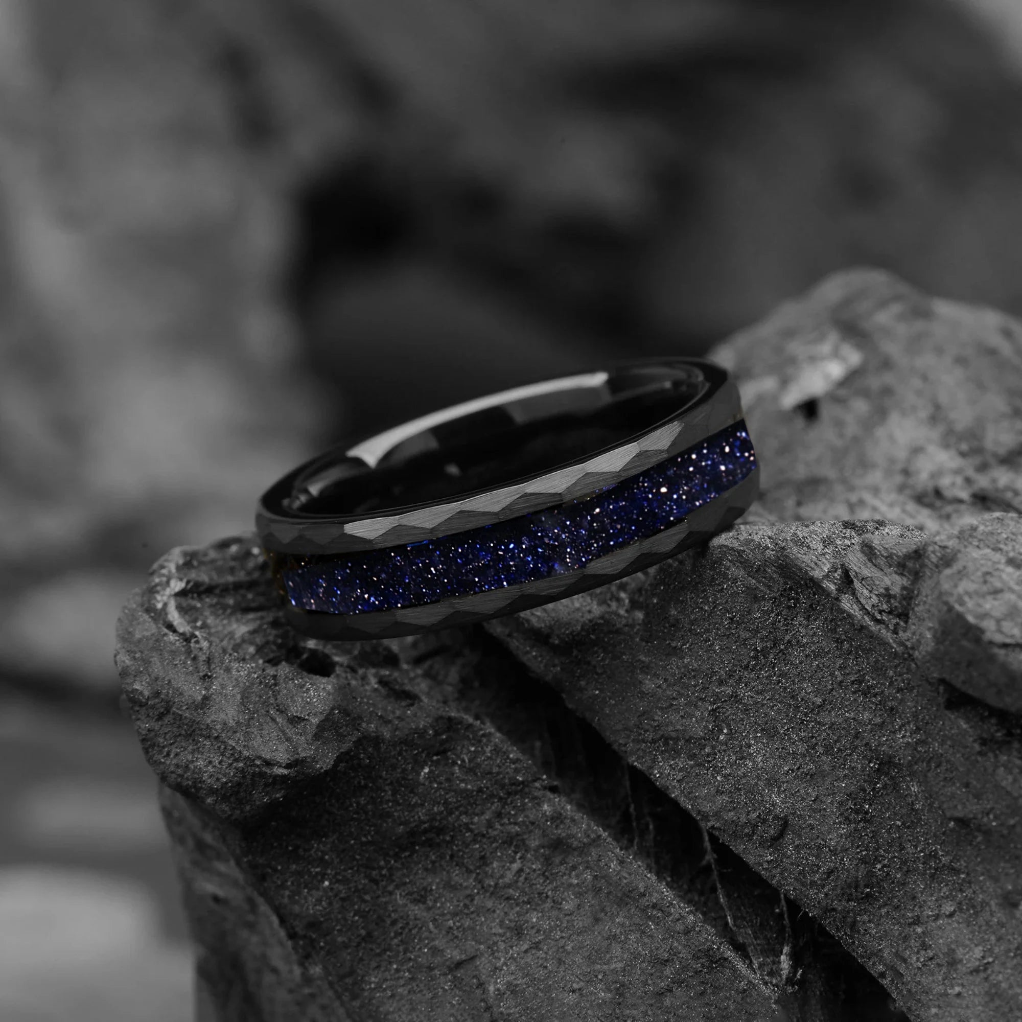 Galaxy Space Nebula Hammered Tungsten Wedding Band 6/8 mm - Blue Sandstone Mens Engagement / Promise Ring for Him /Her - Women & Mens Band Unique - INSIGNIA