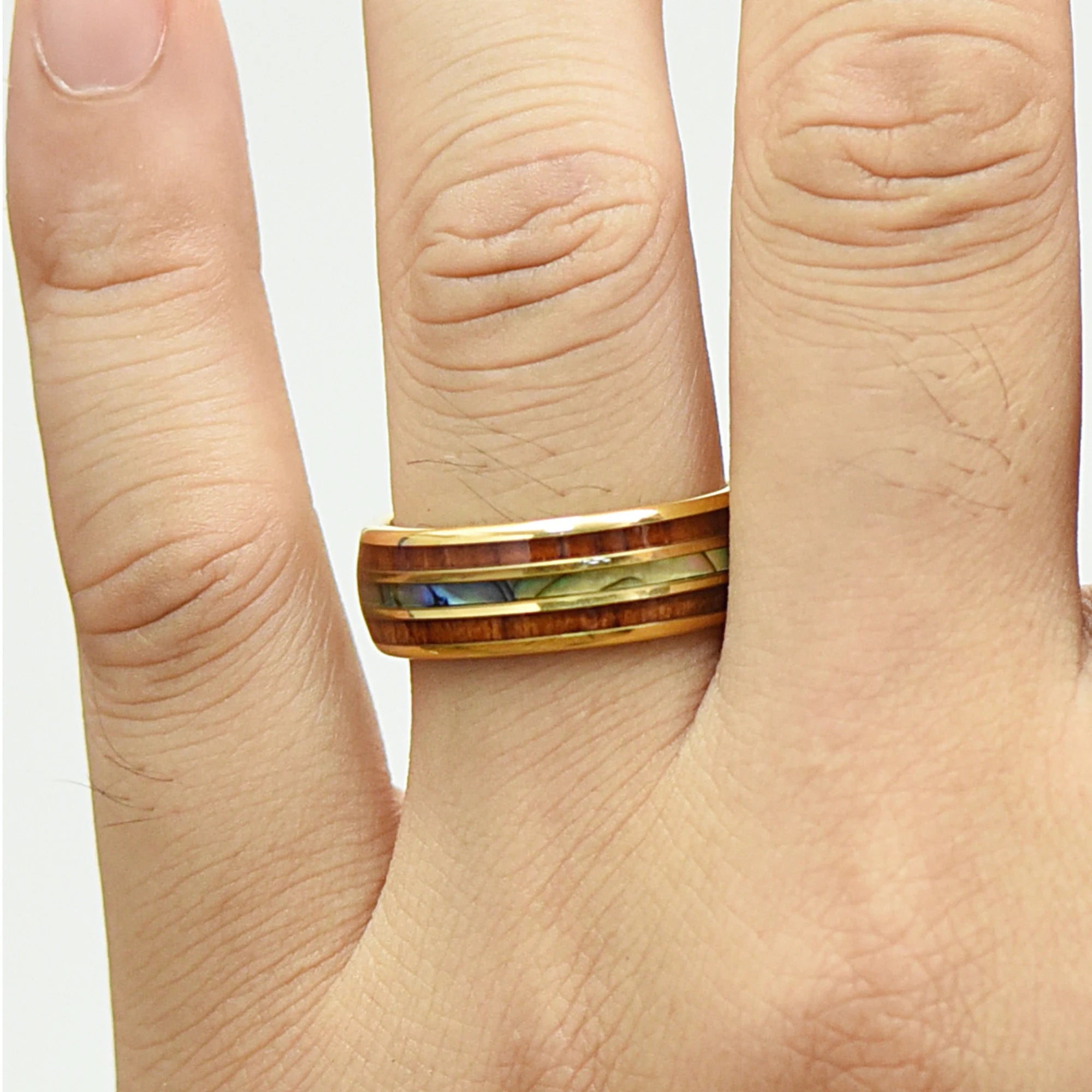 Whiskey barrel & Abalone shell Couple Rings - Wooden Wedding Band - Promise Rings for Couples - Anniversary Gifts (Copy) - INSIGNIA