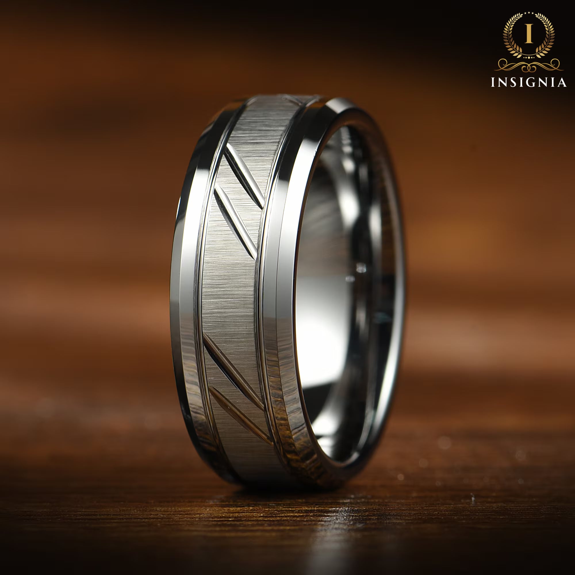 Silver Brushed Tungsten Carbide Ring 6/8 mm - Custom Engraved Unique Tungsten Wedding band for Men & Women - Promise/ Engagement Ring - INSIGNIA