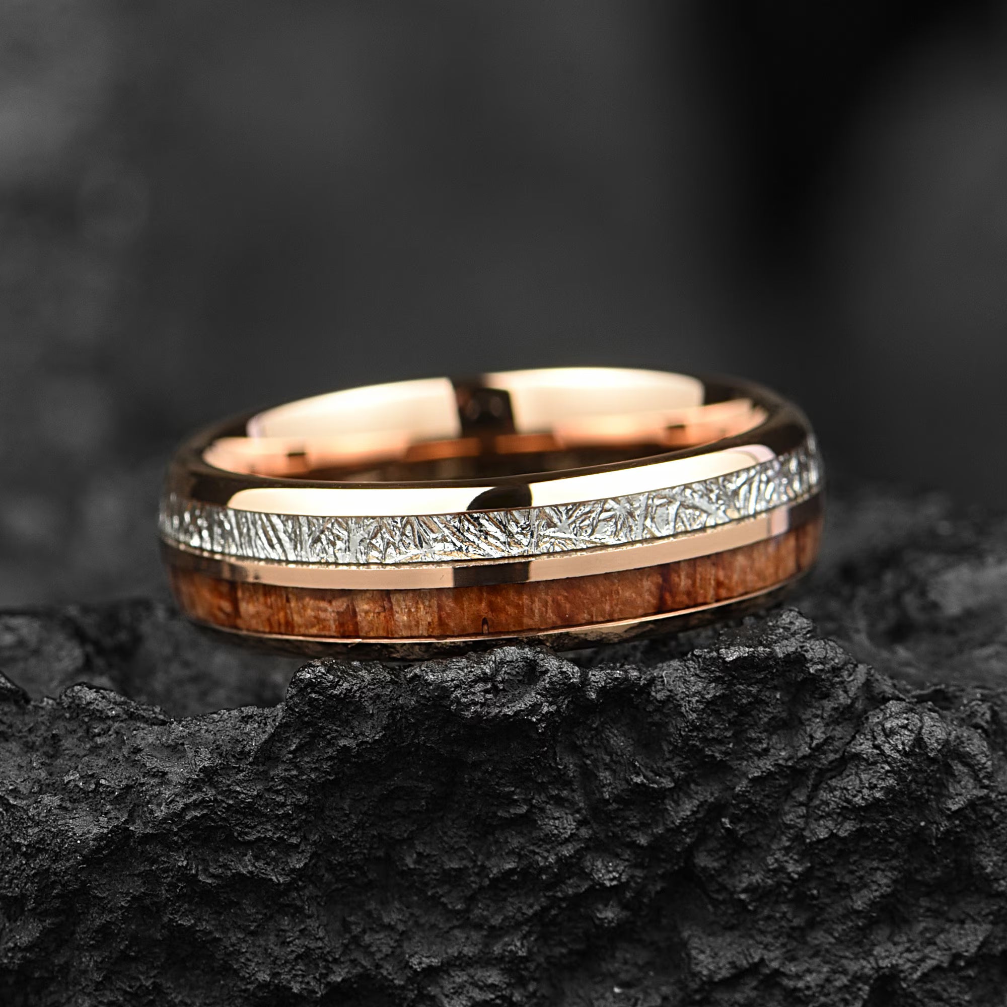 Meteorite & Koa Wood Tungsten Ring 6mm - Whiskey Barrel Unique Female/ Male Promise/ Engagement/ Wedding Ring - Birthday Anniversary Gift - INSIGNIA