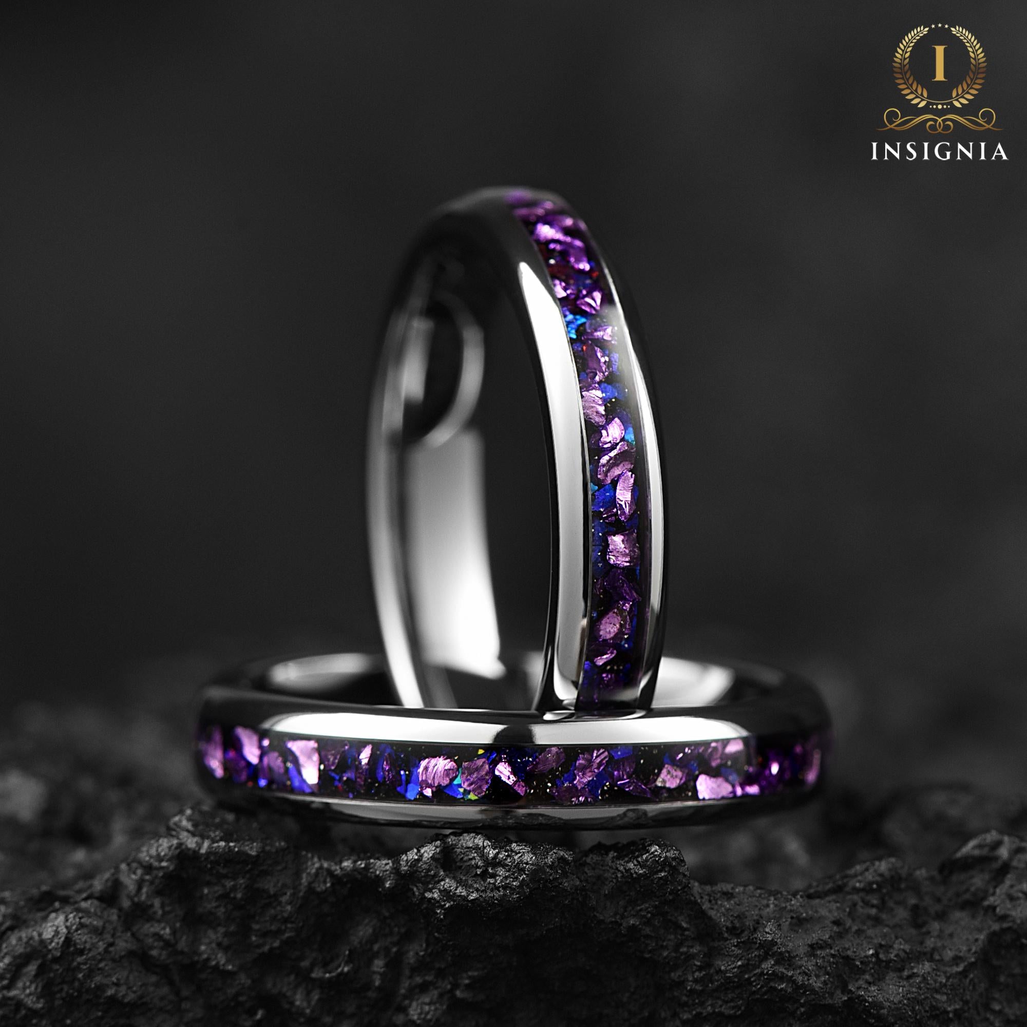 Alexandrite Nebula Dome Ring 4mm -Unique Tungsten Women Wedding Band Silver  - Birthday/ Anniversary gift - Engagement/ Promise Ring for Her - INSIGNIA