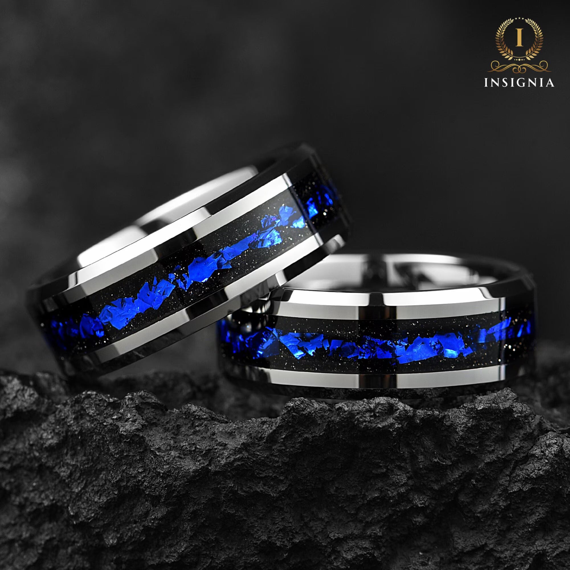 Galaxy Cygnus Nebula His and Hers Couples Wedding Rings 6/8 mm - Promise / Engagement Rings for Couples - Tungsten Two Tone Couple Bands Set - INSIGNIA