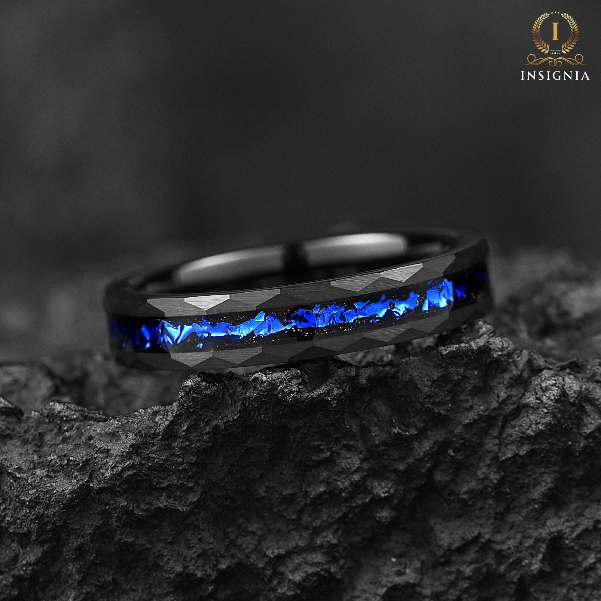 Galaxy Cygnus Nebula His and Hers Couples Wedding Rings 4/8 mm - Promise / Engagement Rings for Couples - Tungsten Hammered Couple Bands Set - INSIGNIA