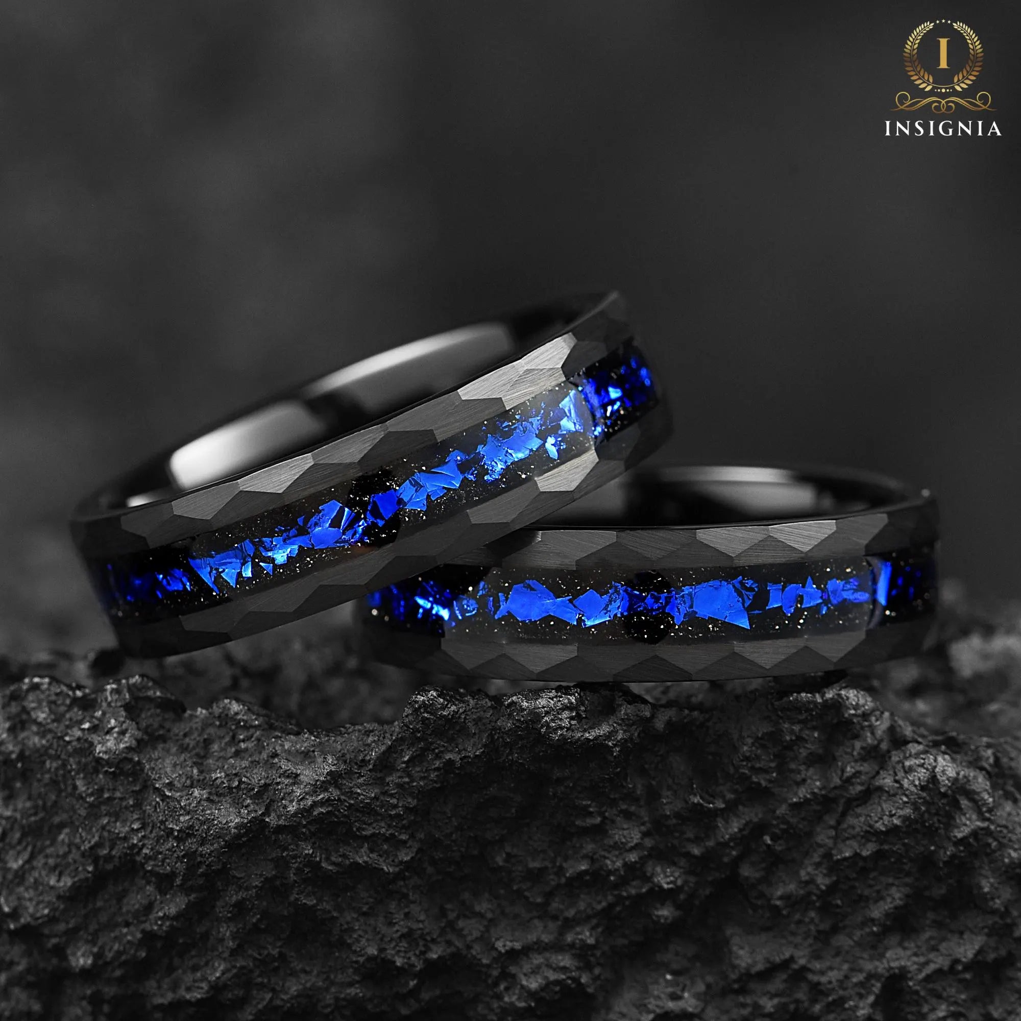 His and Hers Galaxy Cygnus Nebula Couples Wedding Rings 4/6 mm - Promise / Engagement Rings for Couples - Tungsten Hammered Couple Bands Set - INSIGNIA