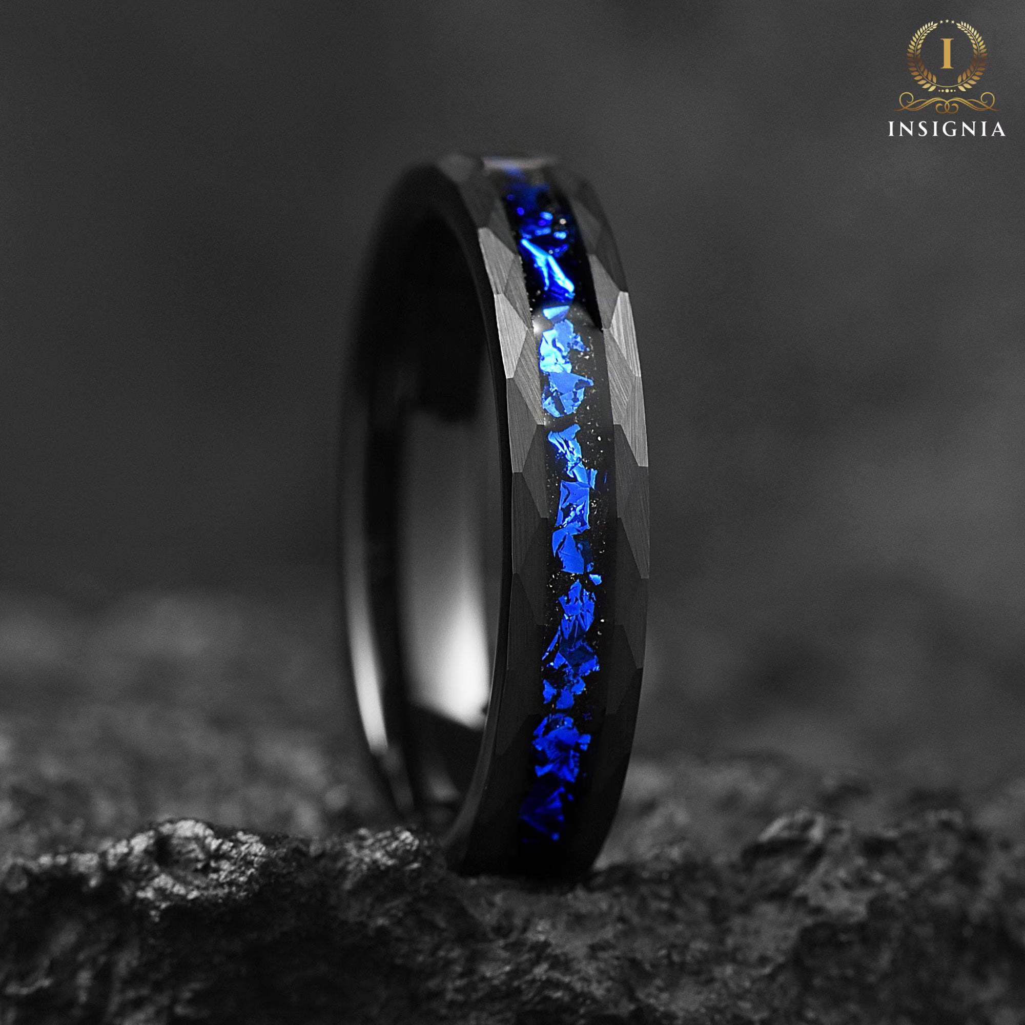 Galaxy Space Nebula Ring 4mm - Unique Women Tungsten Hammered Wedding Band - Birthday/ Anniversary gift - Engagement / PromiseRing for her - INSIGNIA