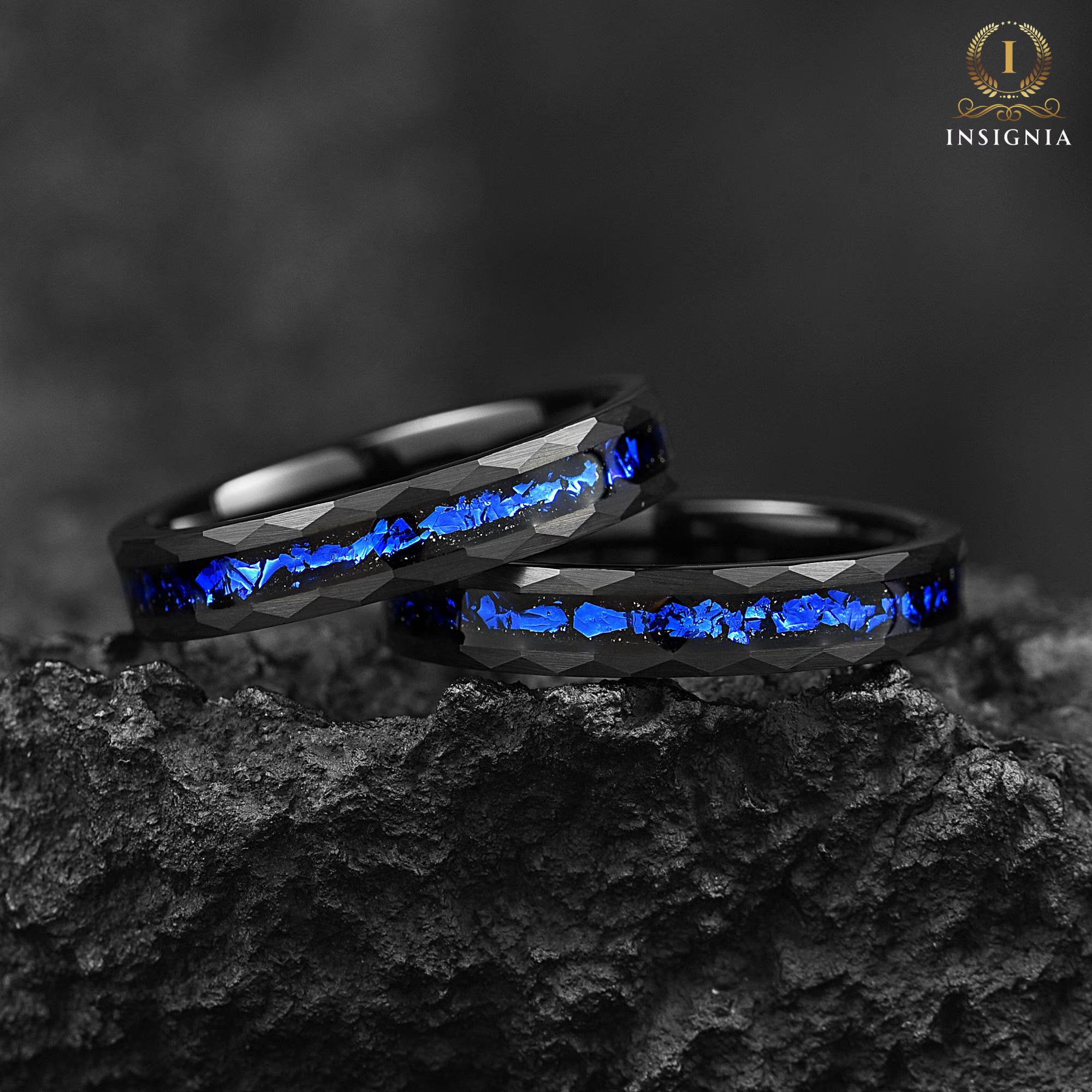 His and Hers Galaxy Cygnus Nebula Couples Wedding Rings 4/6 mm - Promise / Engagement Rings for Couples - Tungsten Hammered Couple Bands Set - INSIGNIA