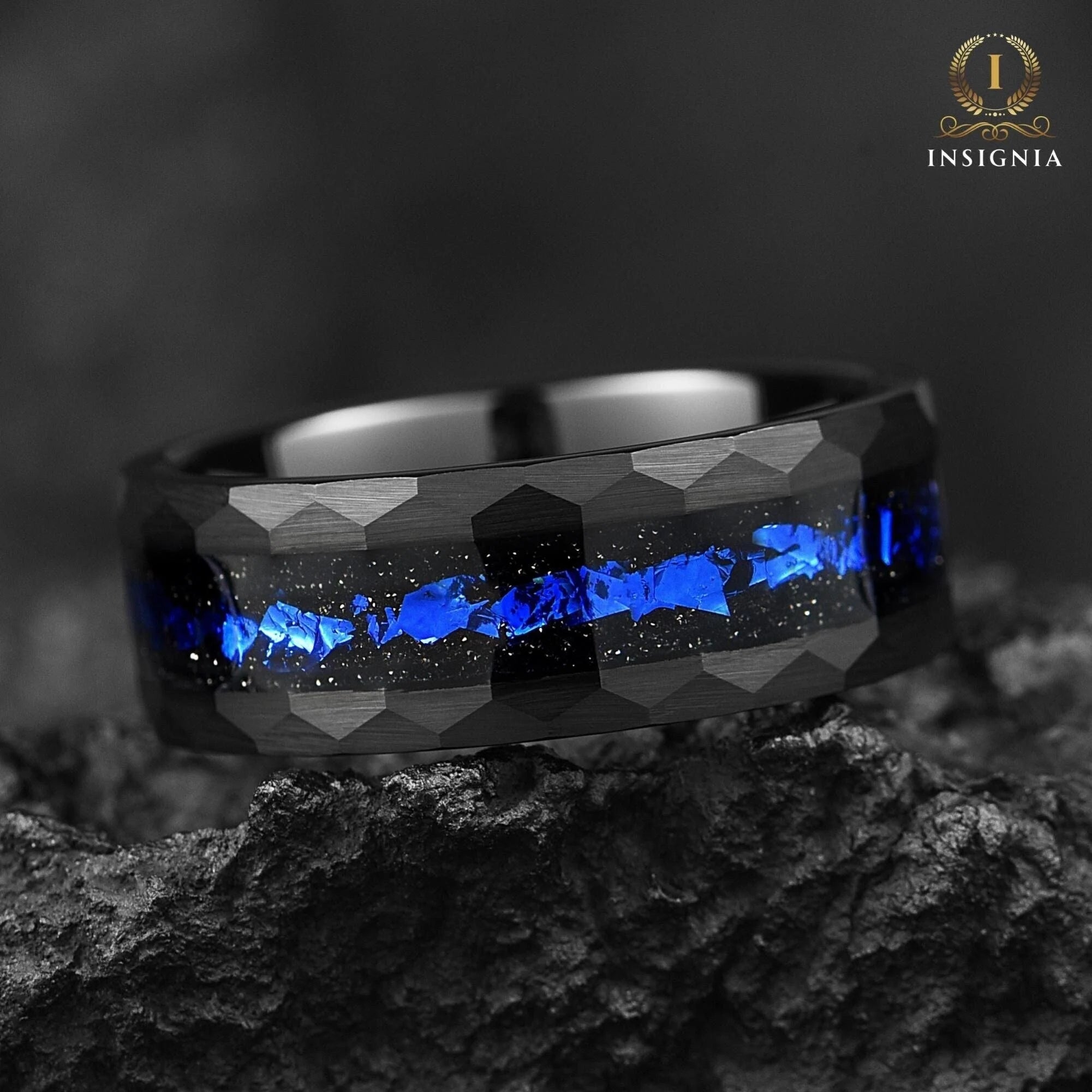 Galaxy Cygnus Nebula His and Hers Couples Wedding Rings 4/8 mm - Promise / Engagement Rings for Couples - Tungsten Hammered Couple Bands Set - INSIGNIA