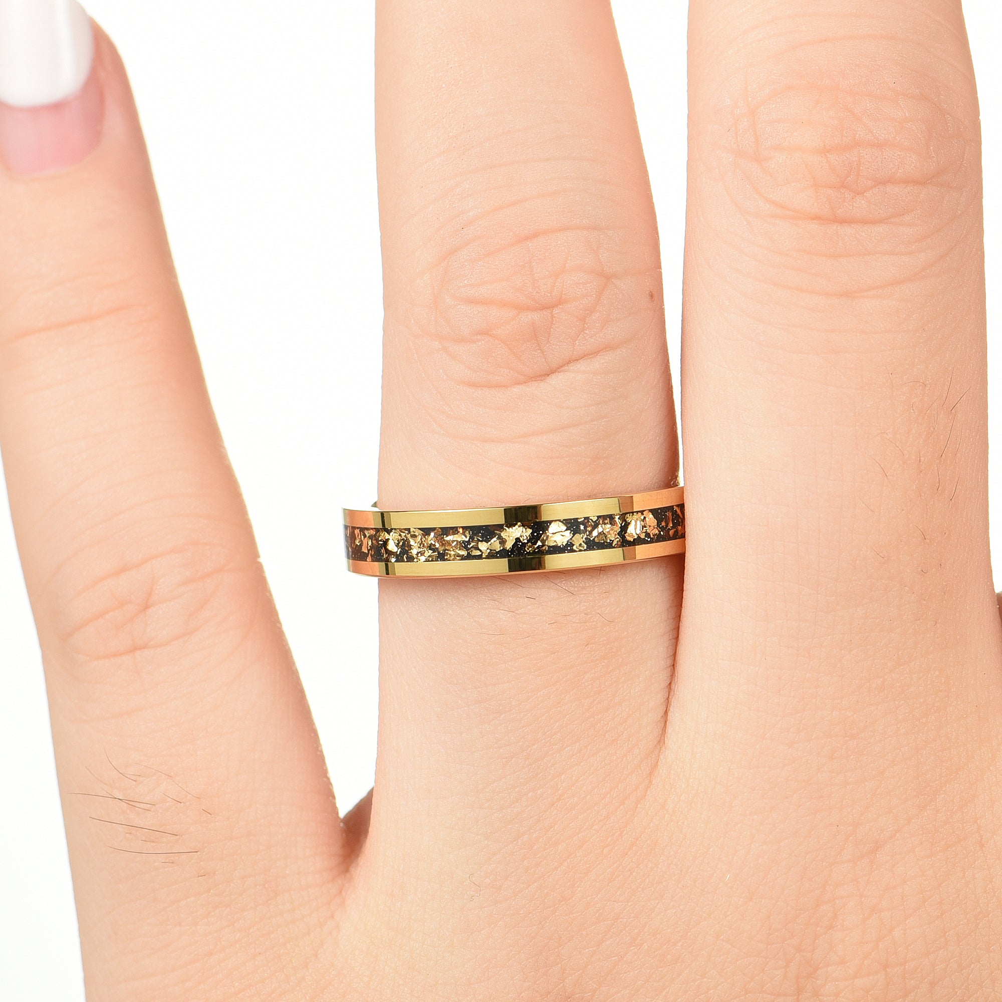 Ladies Marriage Ring Gold Tungsten Hand View