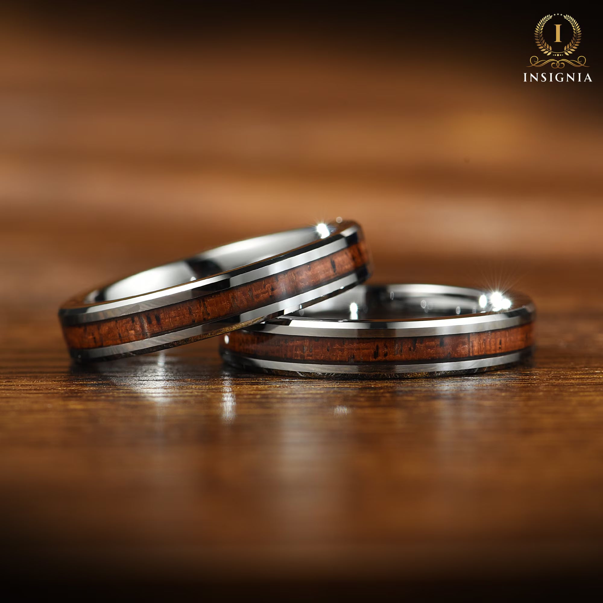 Ladies Rings Silver Tungsten Koawood Angle View