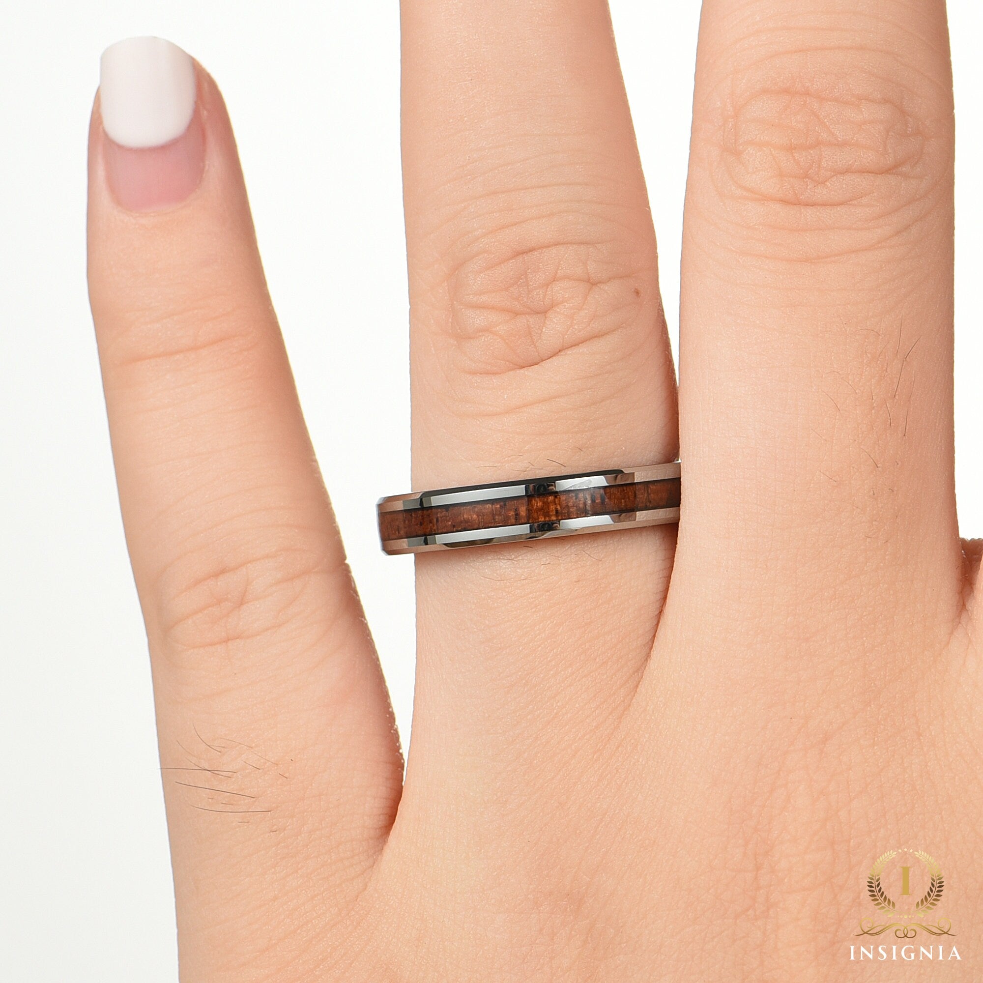 Ladies Rings Silver Tungsten Koawood Hand View