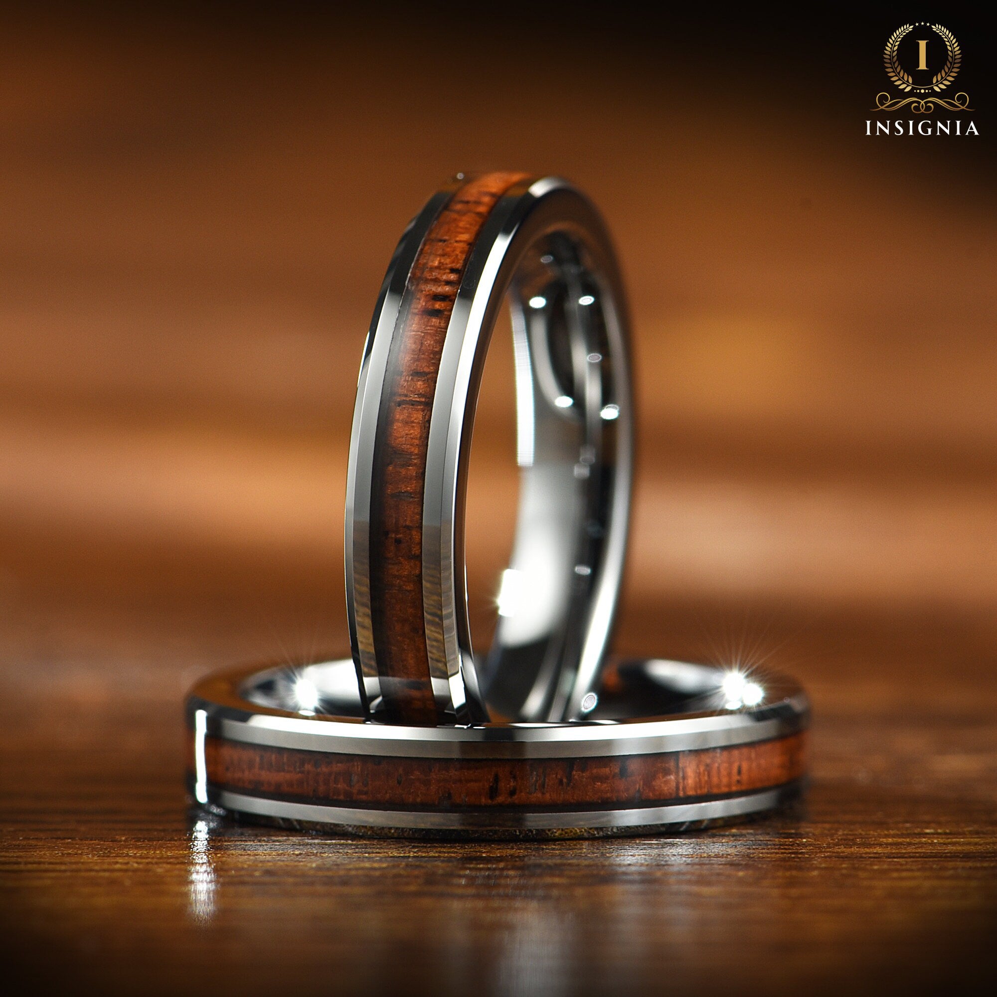 Ladies Rings Silver Tungsten Koawood Side View