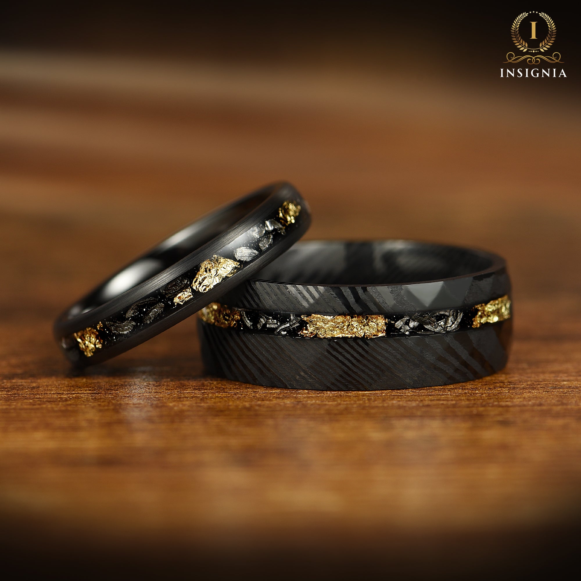  unique ladies wedding band meteorite inlay pair view