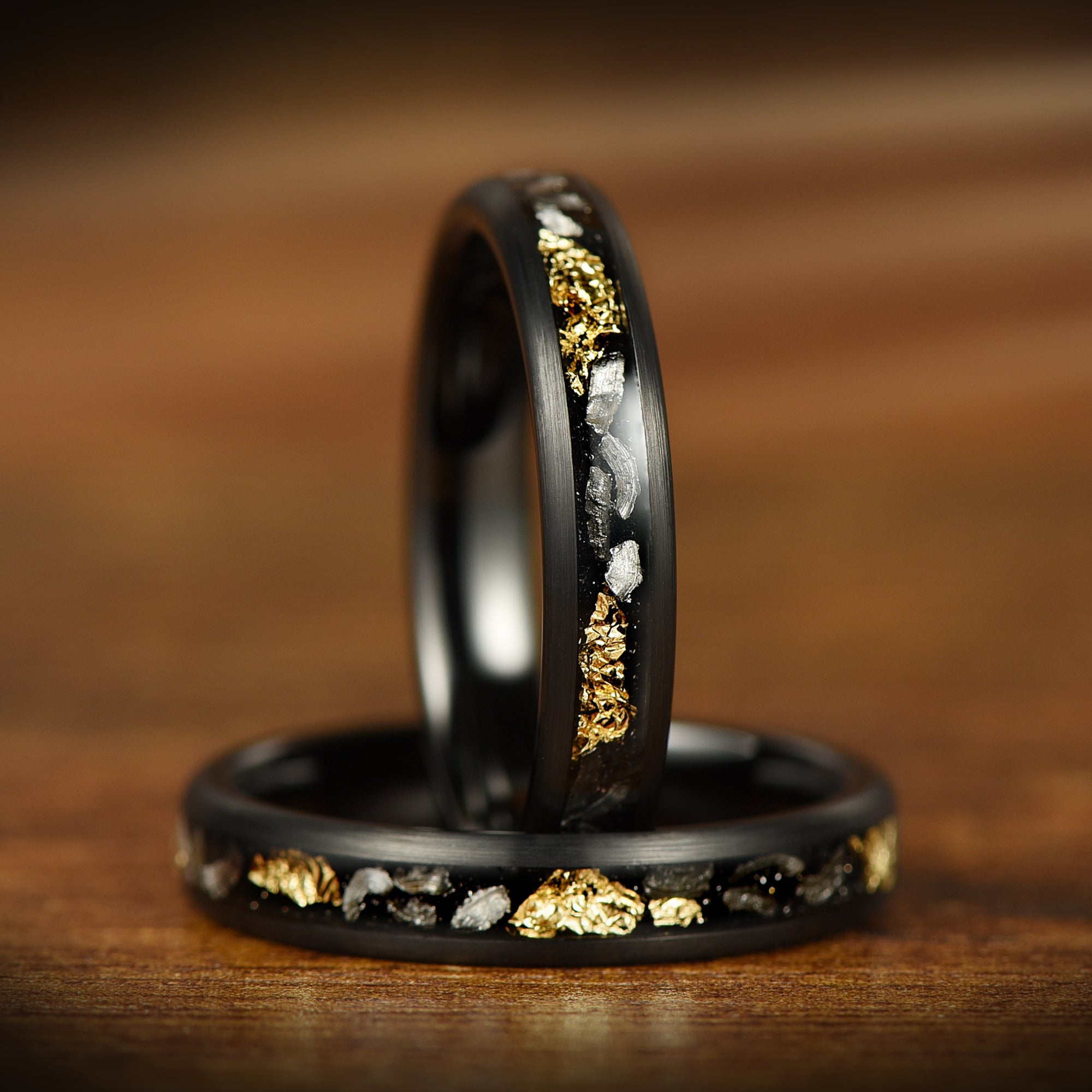 black ladies wedding band with meteorite right view
