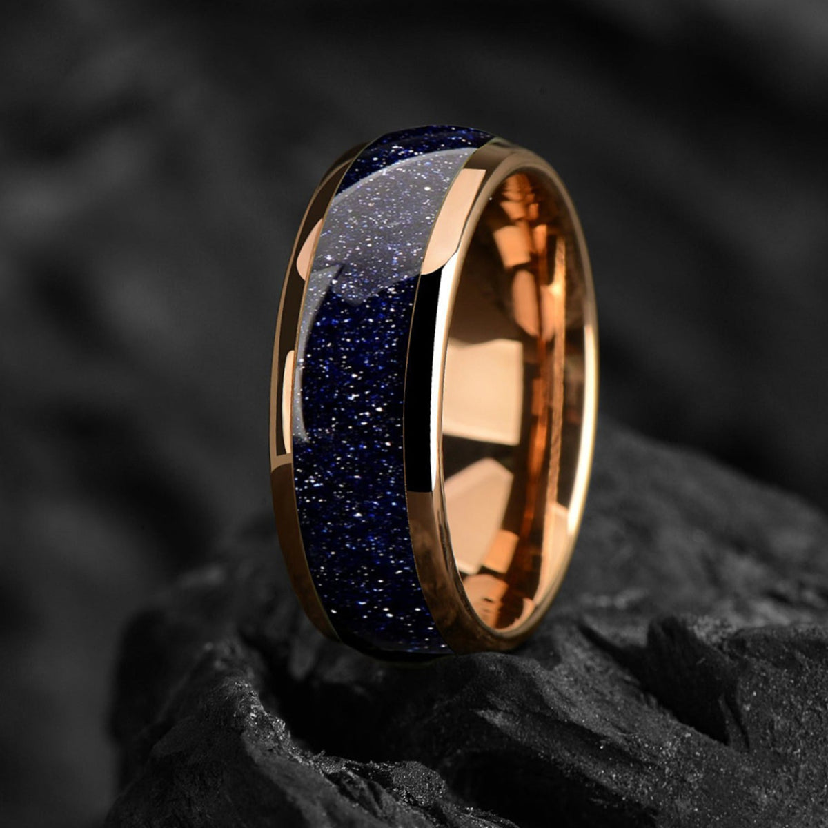 Unusual Male Ring Engraved | Galaxy Tungsten Rose Gold Band
