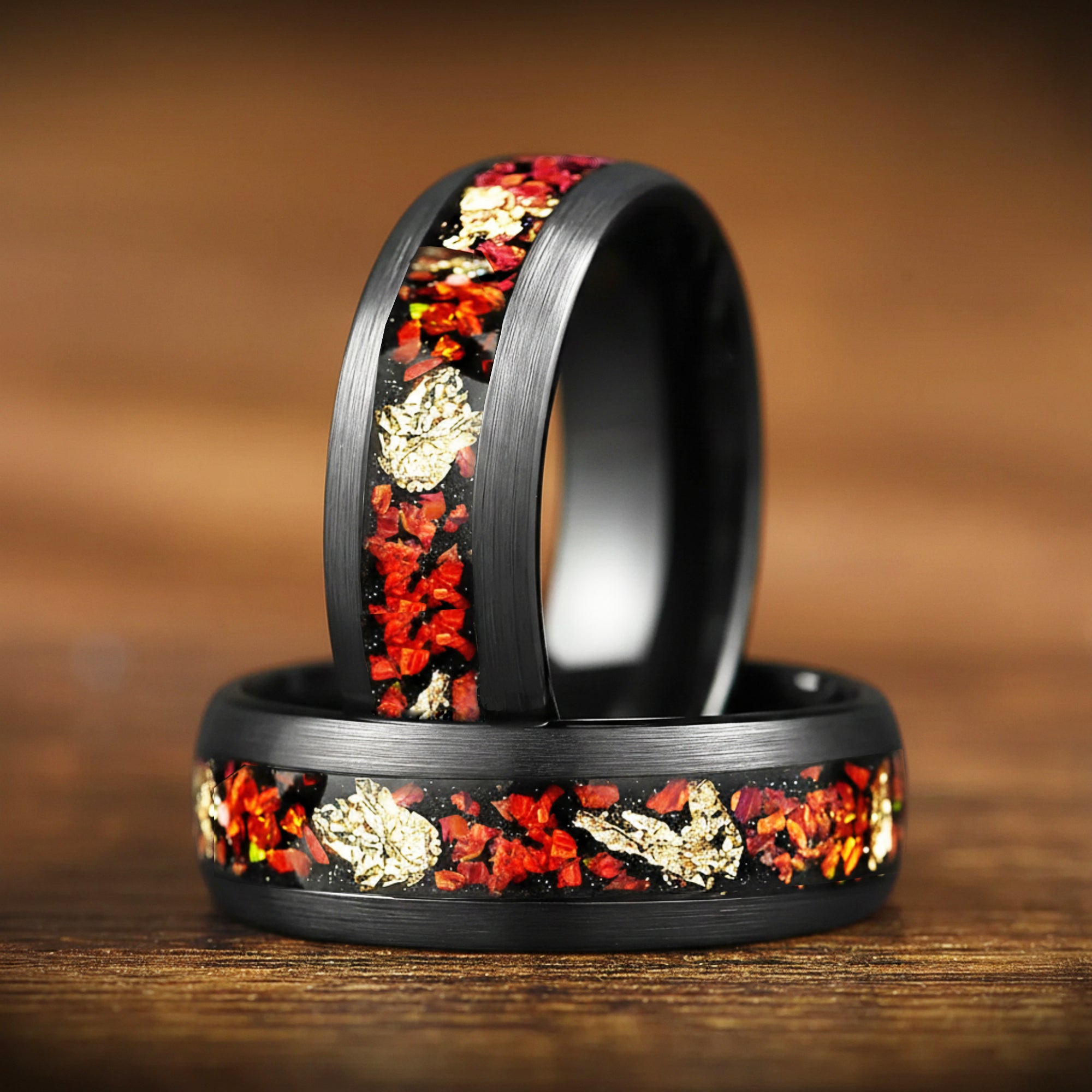 Man Bands Wedding in Black Tungsten with Opal Close View