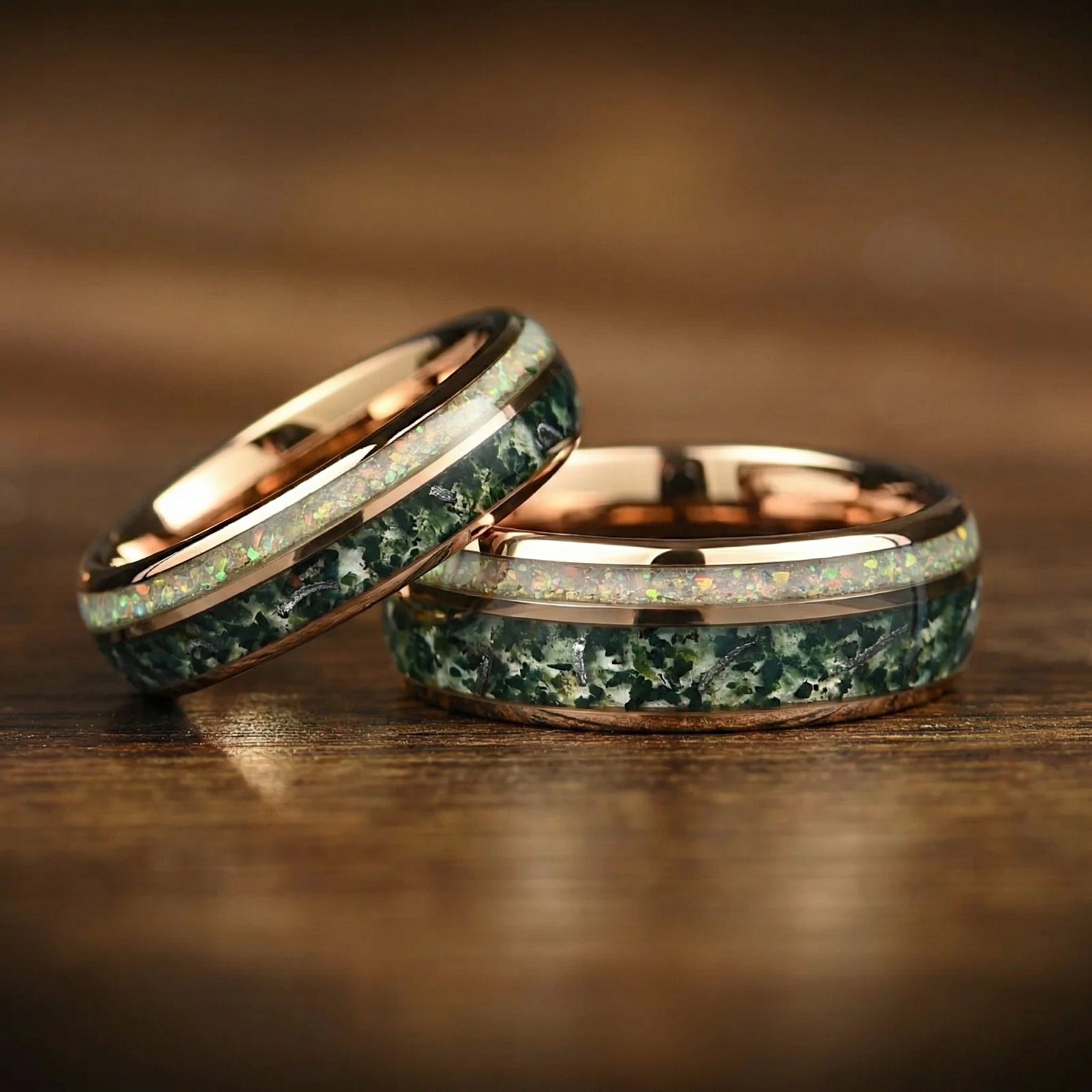 Man Ring Moss Agate Opal Set Display View