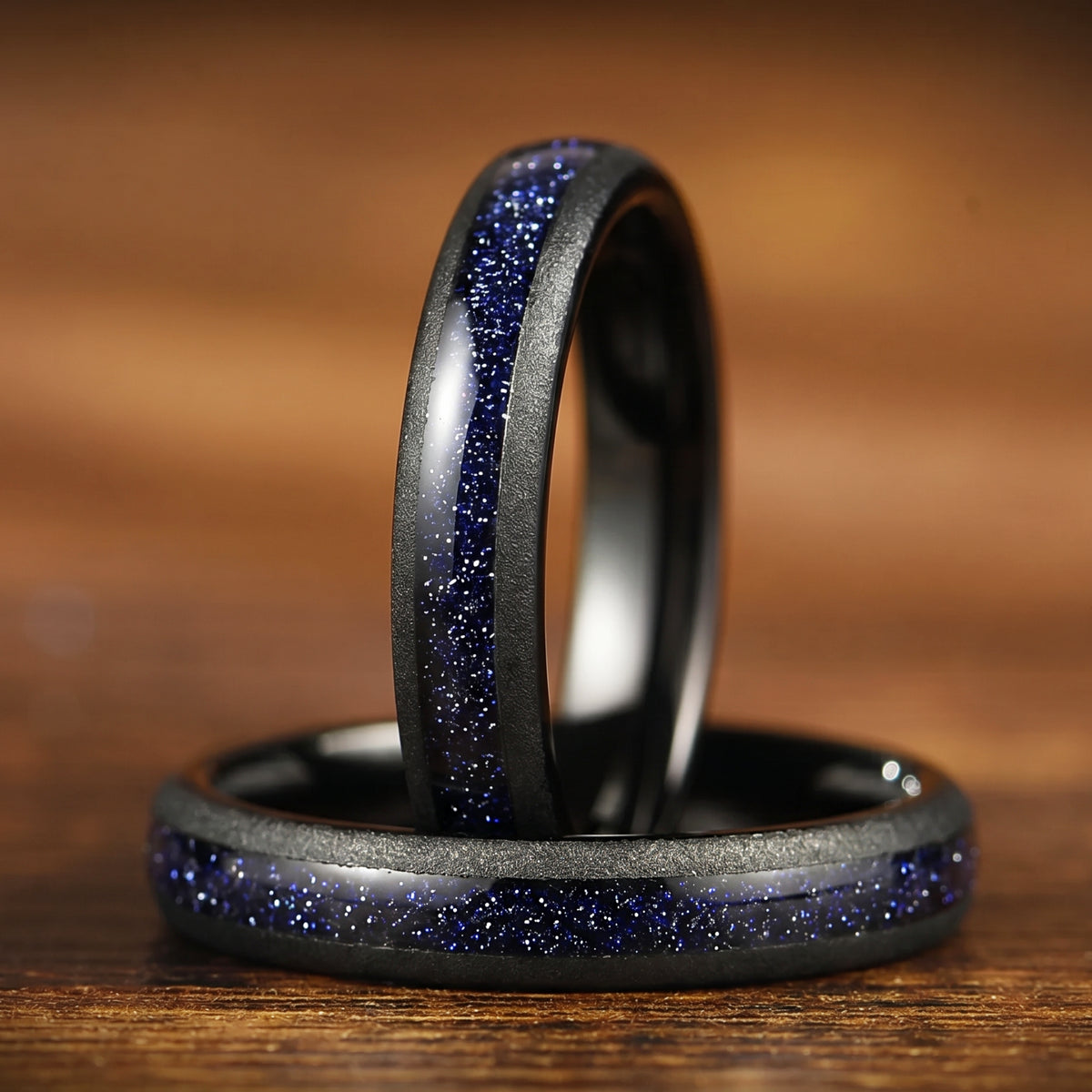 Marriage Ring Set Black Nebula Inspired Inlay Detail
