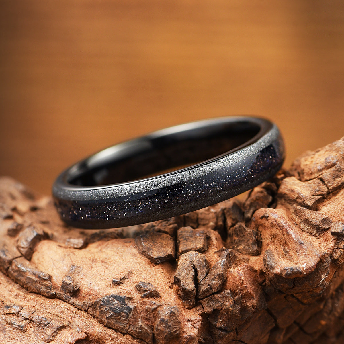 Marriage Ring Set Black Nebula Inspired Profile View