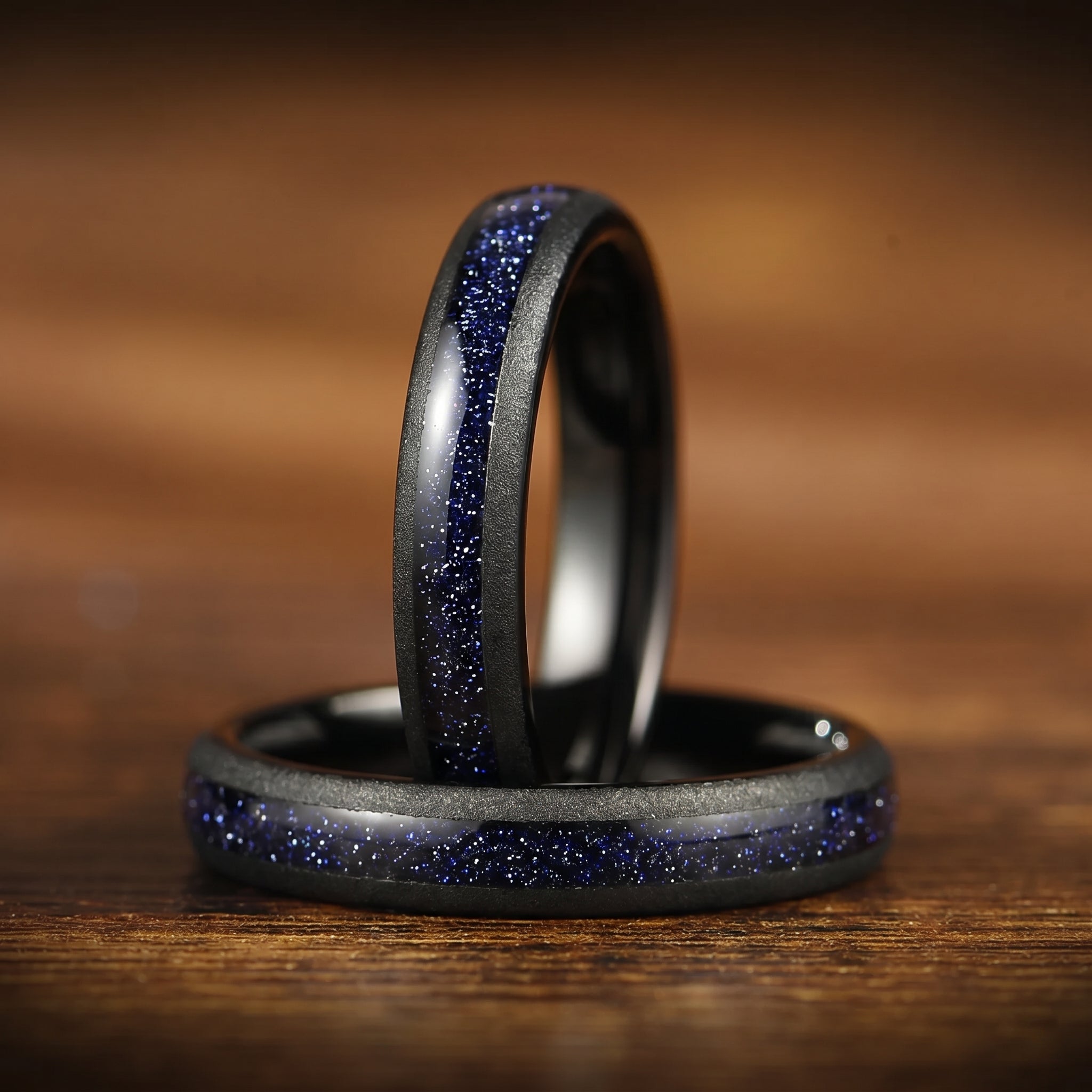 Marriage Ring Set Black Nebula Inspired Side View