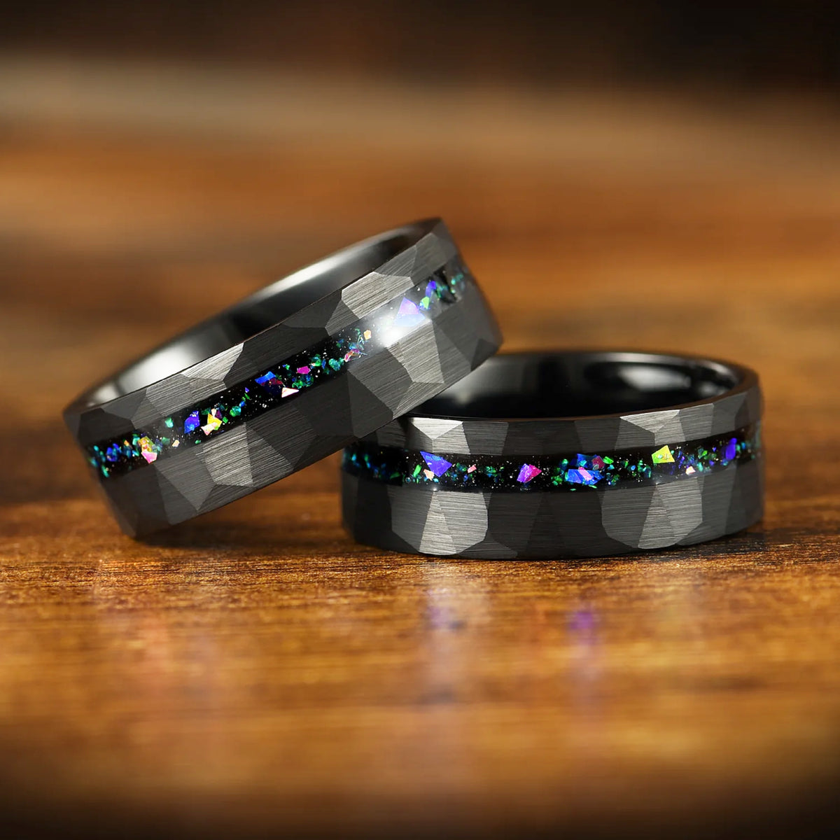 WEDDING RING SET HELIX NEBULA INSPIRED TUNGSTEN BLACK (8/4MM)