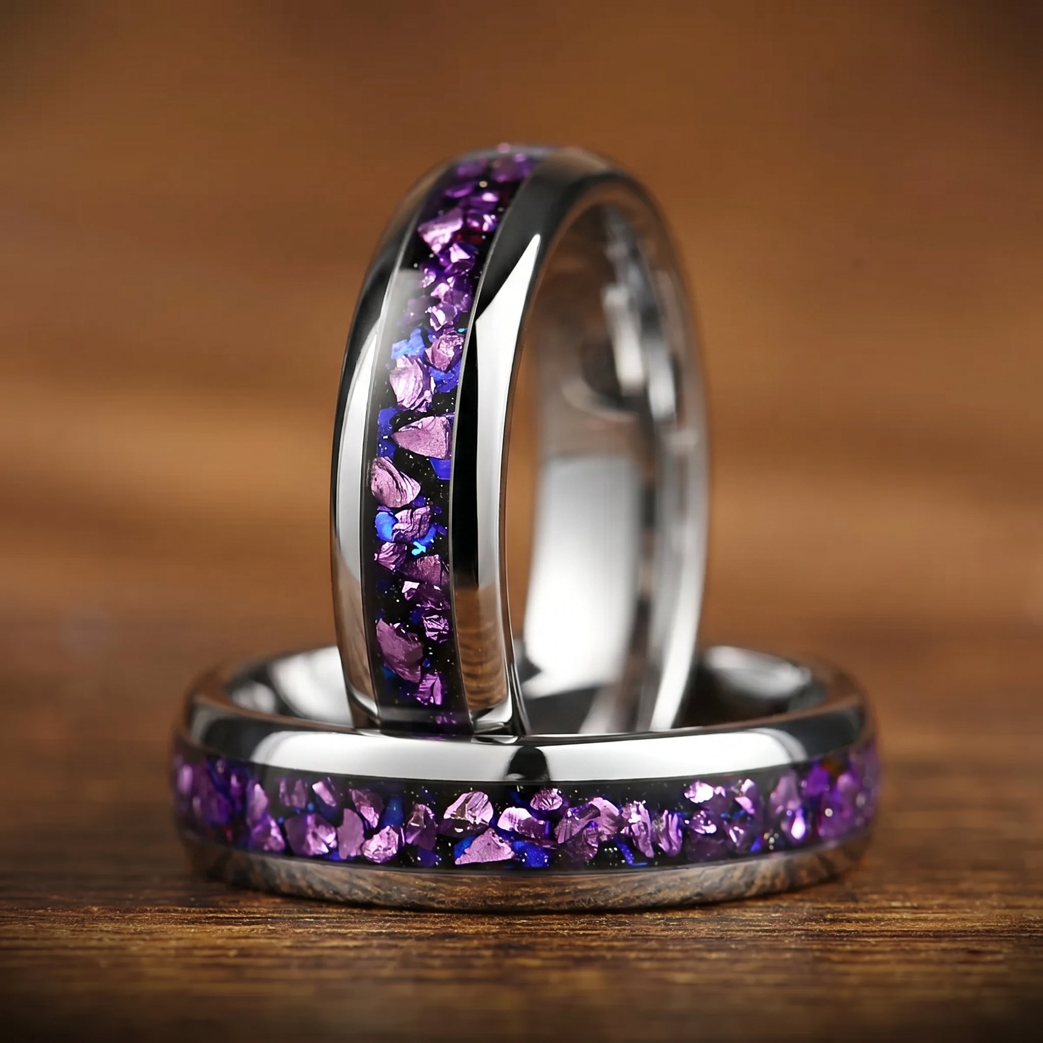 Matching Rings Cheap Silver Wedding Sets in Galaxy Design Detail View