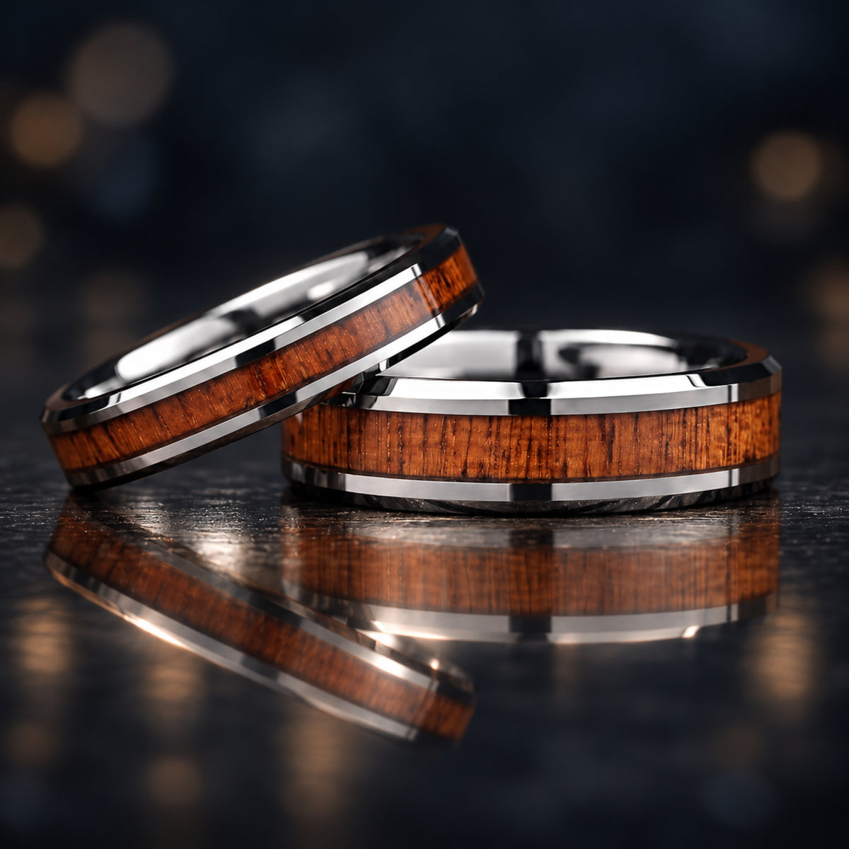 Matching Rings Couple Promise Set in Hardwood Tungsten Main View