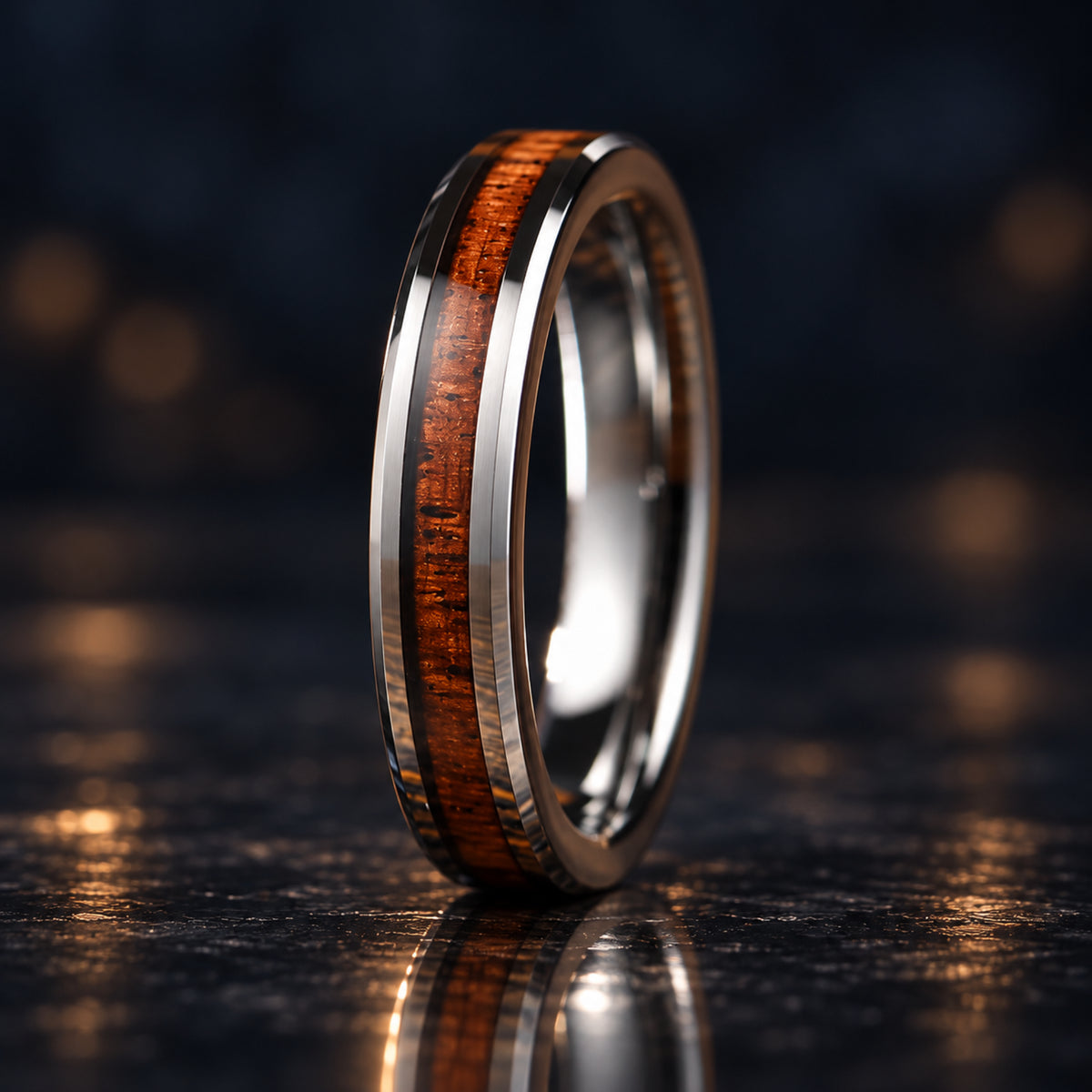 Matching Rings Couple Promise Set Highlighting Natural Hardwood Texture