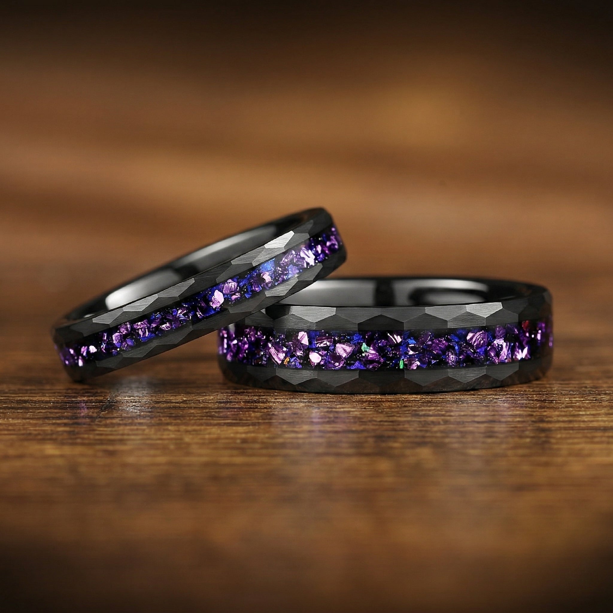 Matching Rings Custom Tungsten Wedding Bands in Pulsar Design Main View