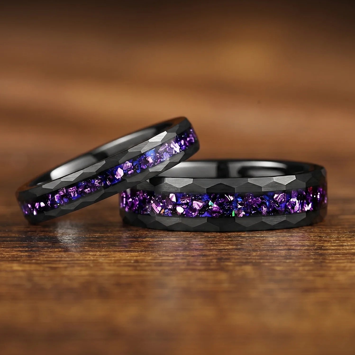 Matching Rings Custom Tungsten Wedding Bands in Pulsar Design Main View