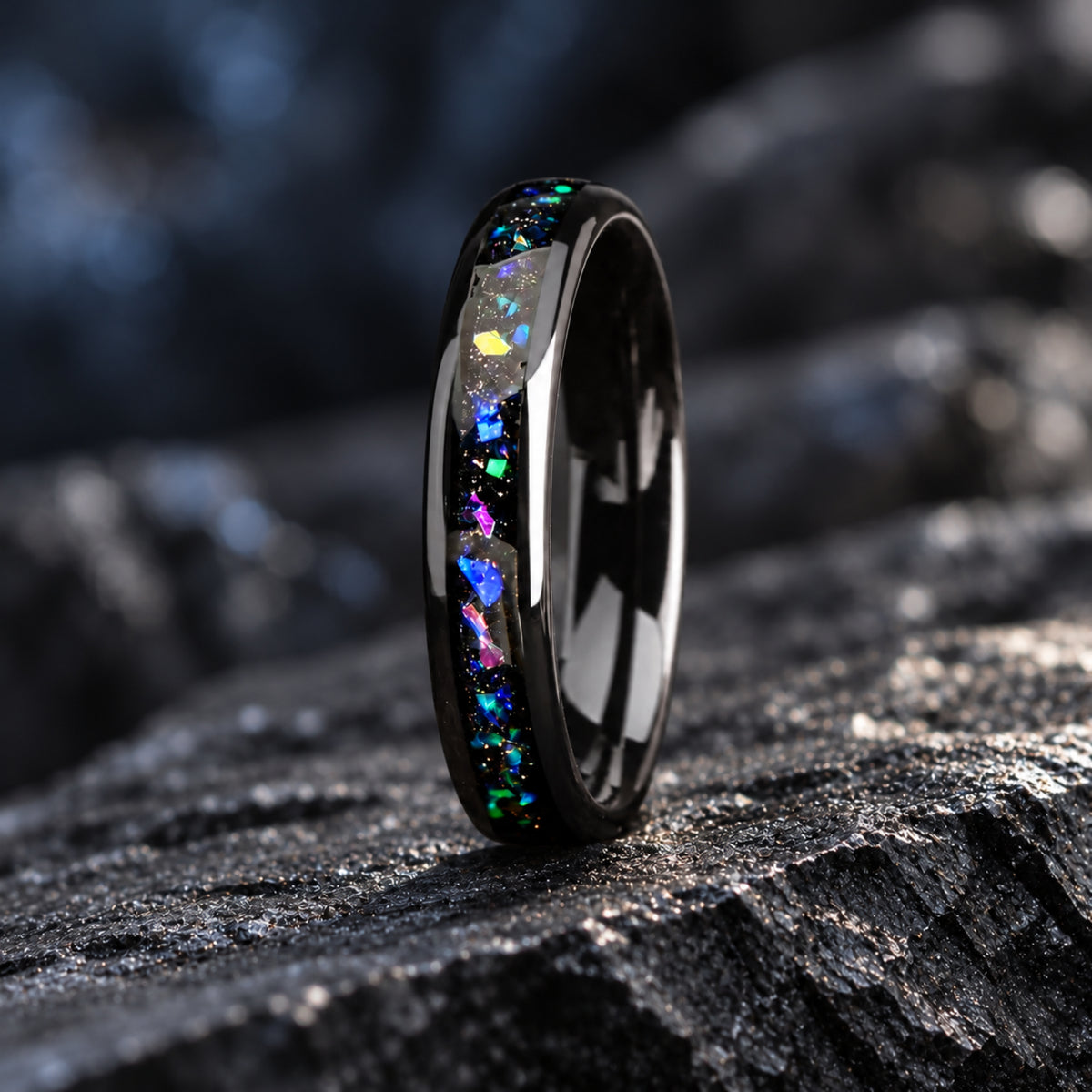Matching Rings Discount Tungsten Wedding in Helix Nebula Design Macro Details View