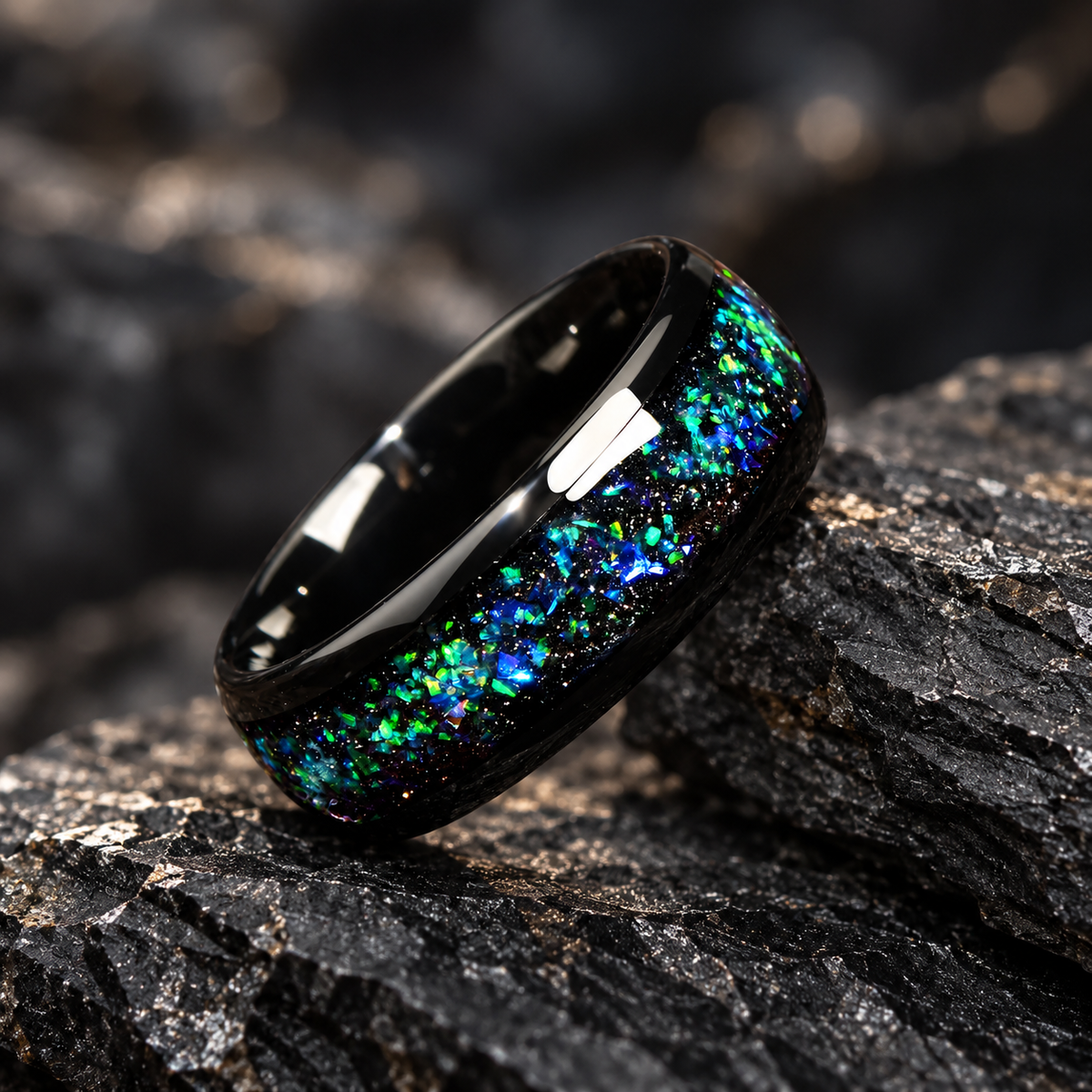 Matching Rings Discount Tungsten Wedding in Helix Nebula Design Side View