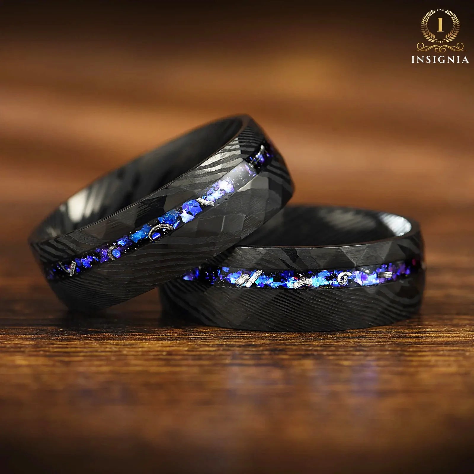HIS & HERS  RINGS DAMASCUS STEEL ORION NEBULA 8/4 MM