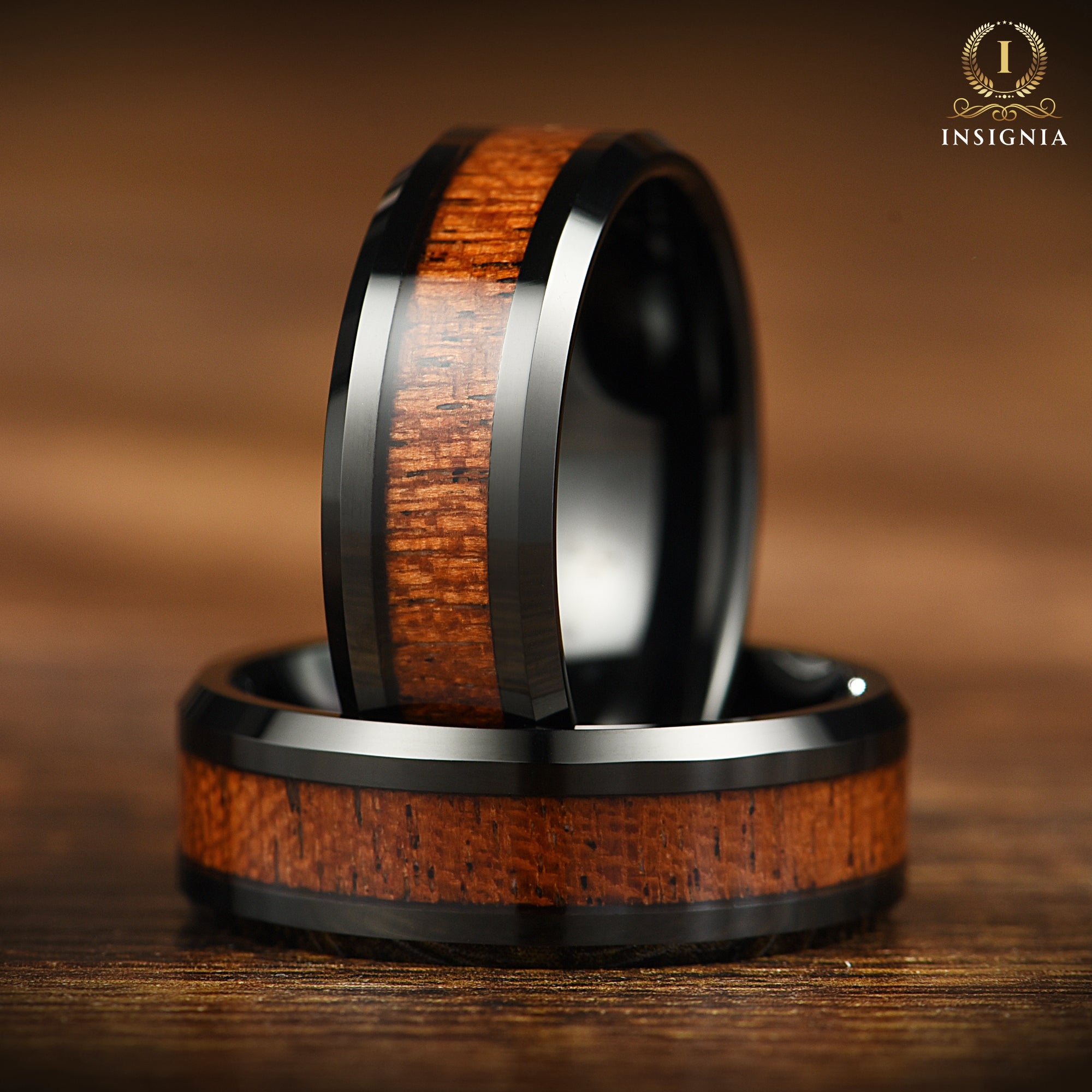 Mens Black Wedding Band Wood Left View