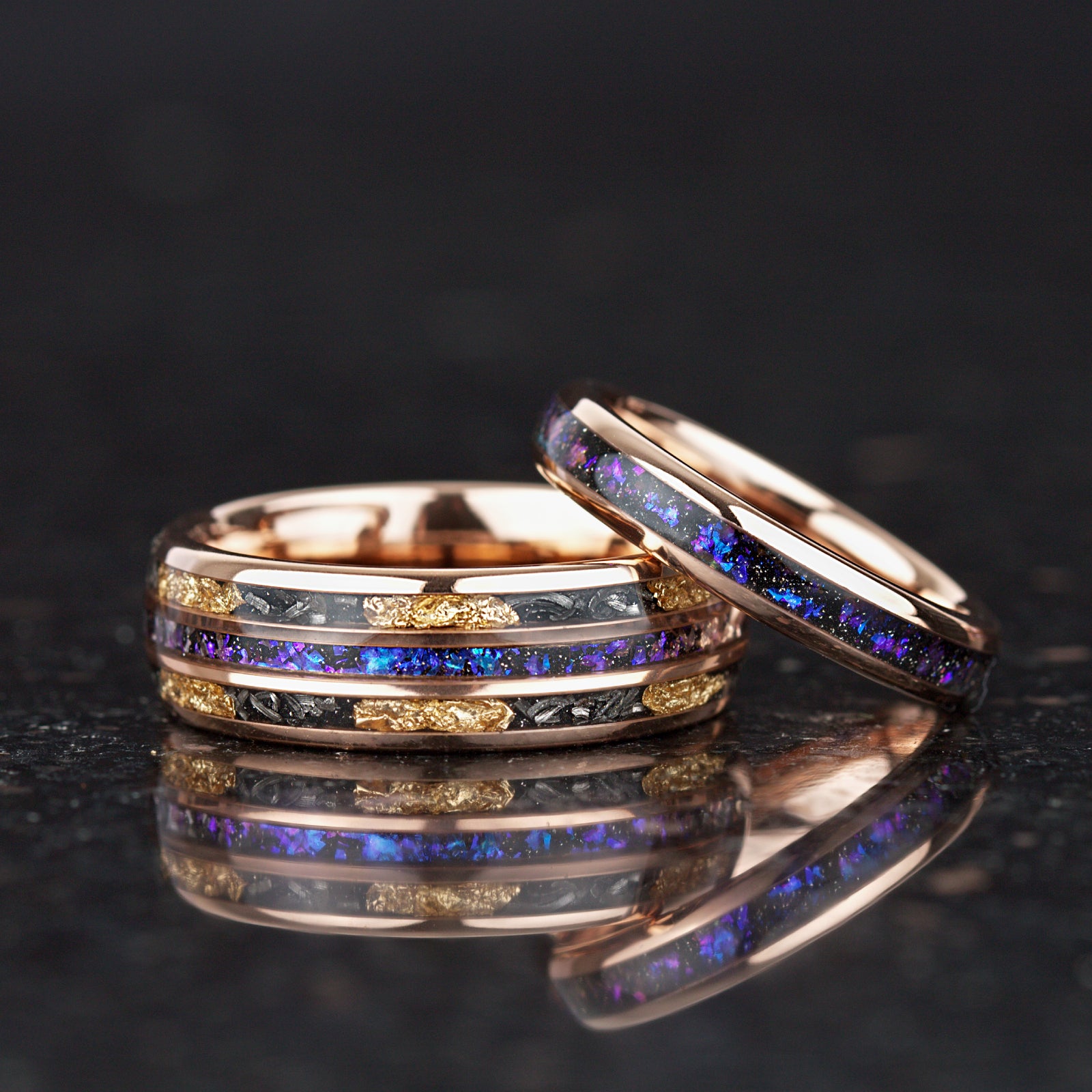 Men fashion rings with meteorite and nebula inspired design