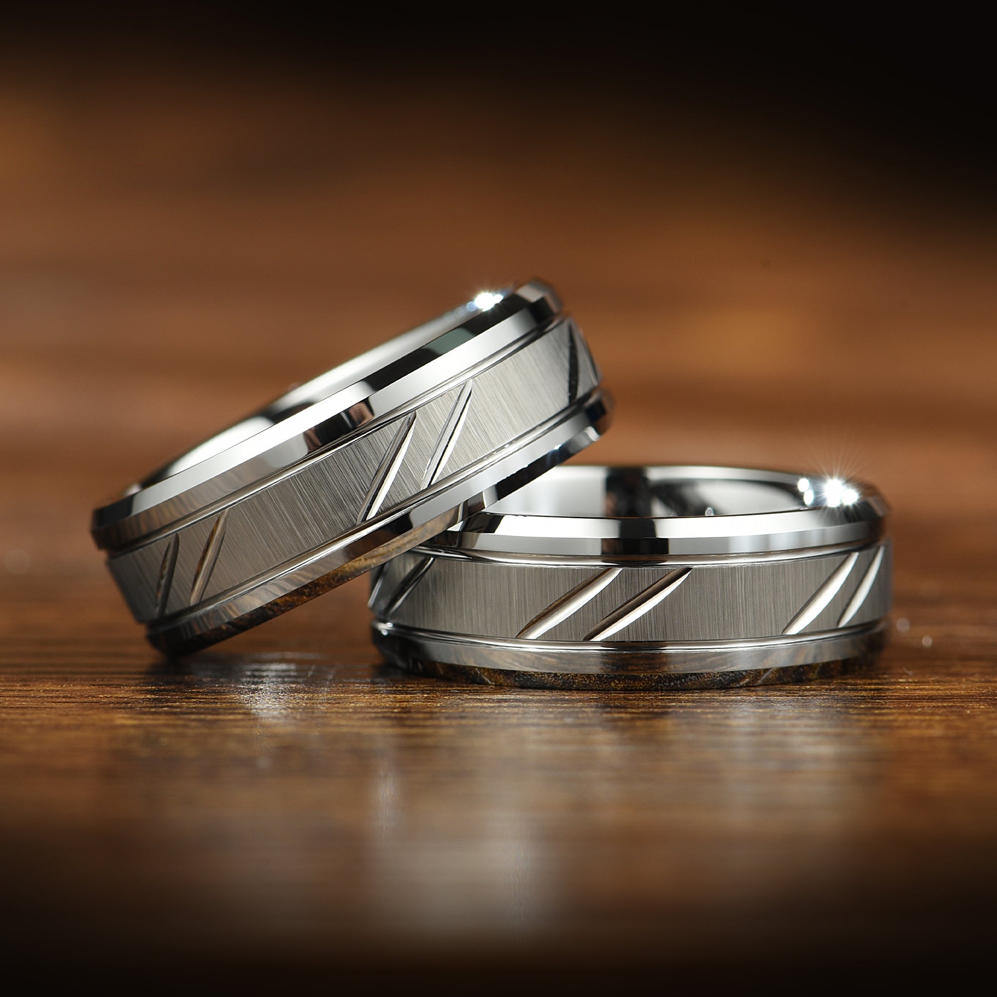 Mens Silver Wedding Bands Tungsten Angle View