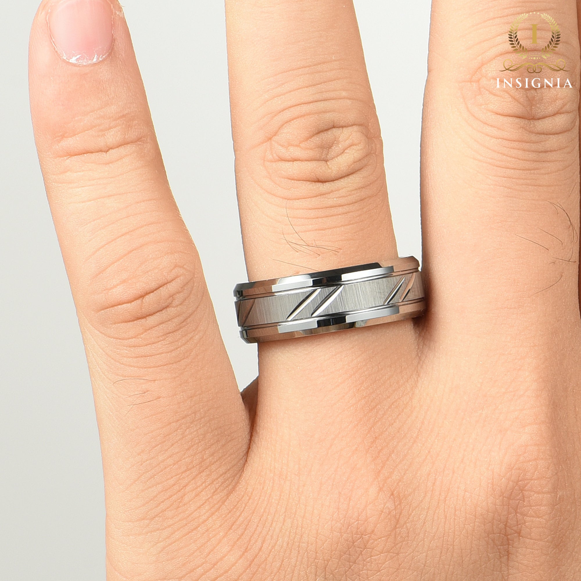 Mens Silver Wedding Bands Tungsten Hand View