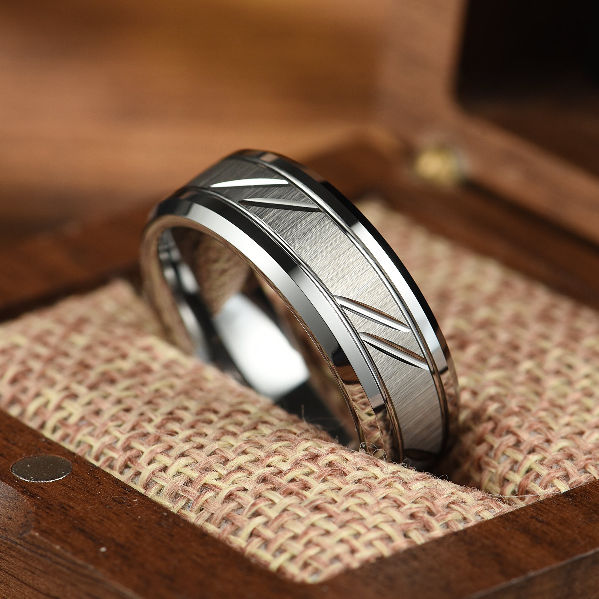 Mens Silver Wedding Bands Tungsten Profile View
