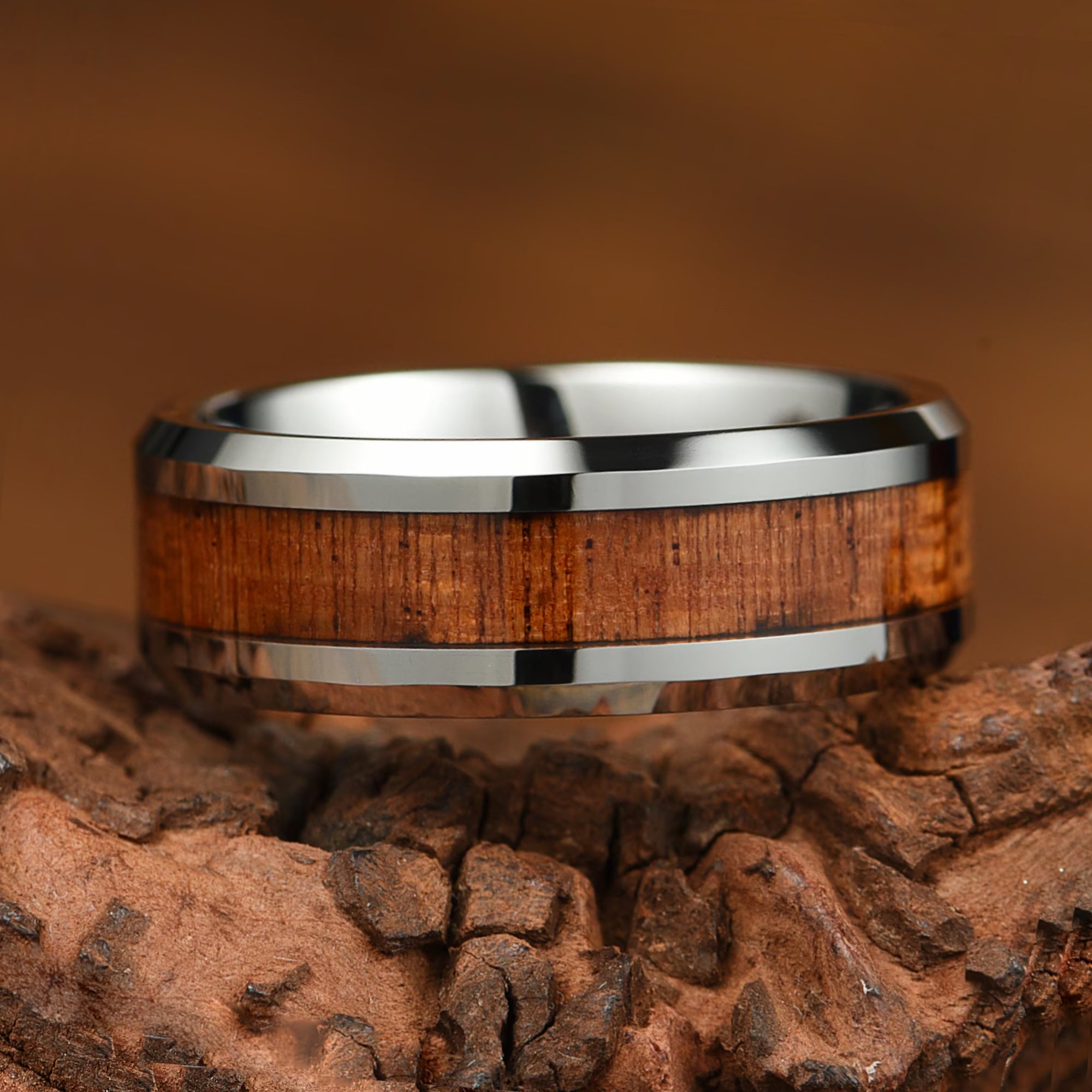 Mens Silver Wedding Bands Whiskey Flat View