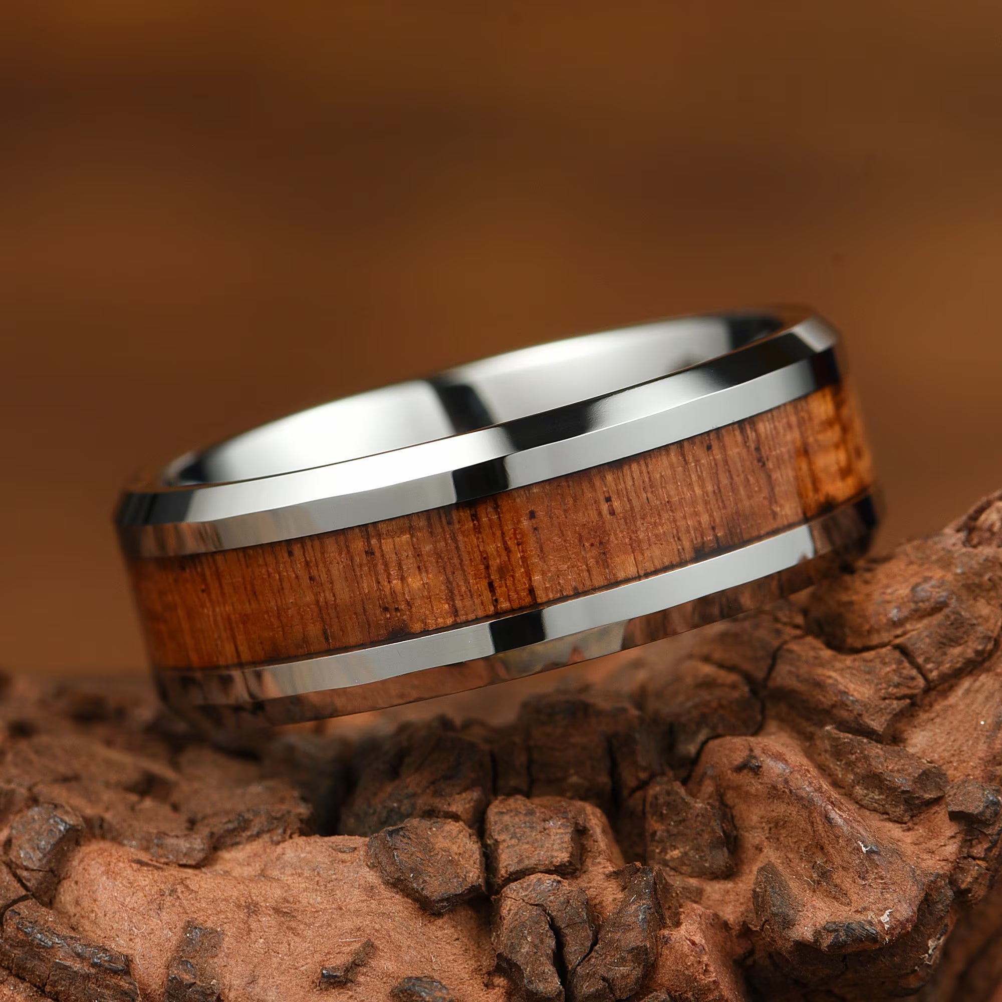 Mens Silver Wedding Bands Whiskey Main View