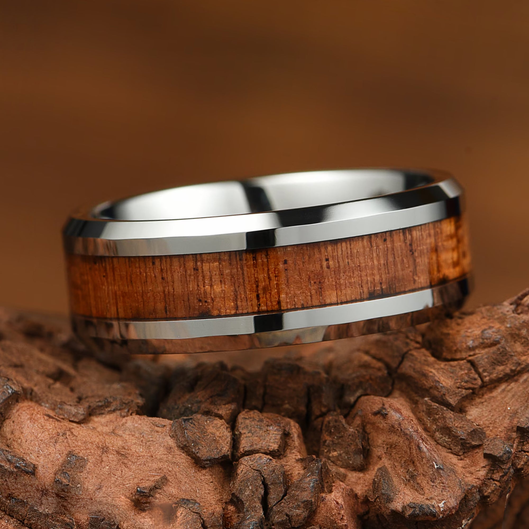 Mens Silver Wedding Bands Whiskey Main View