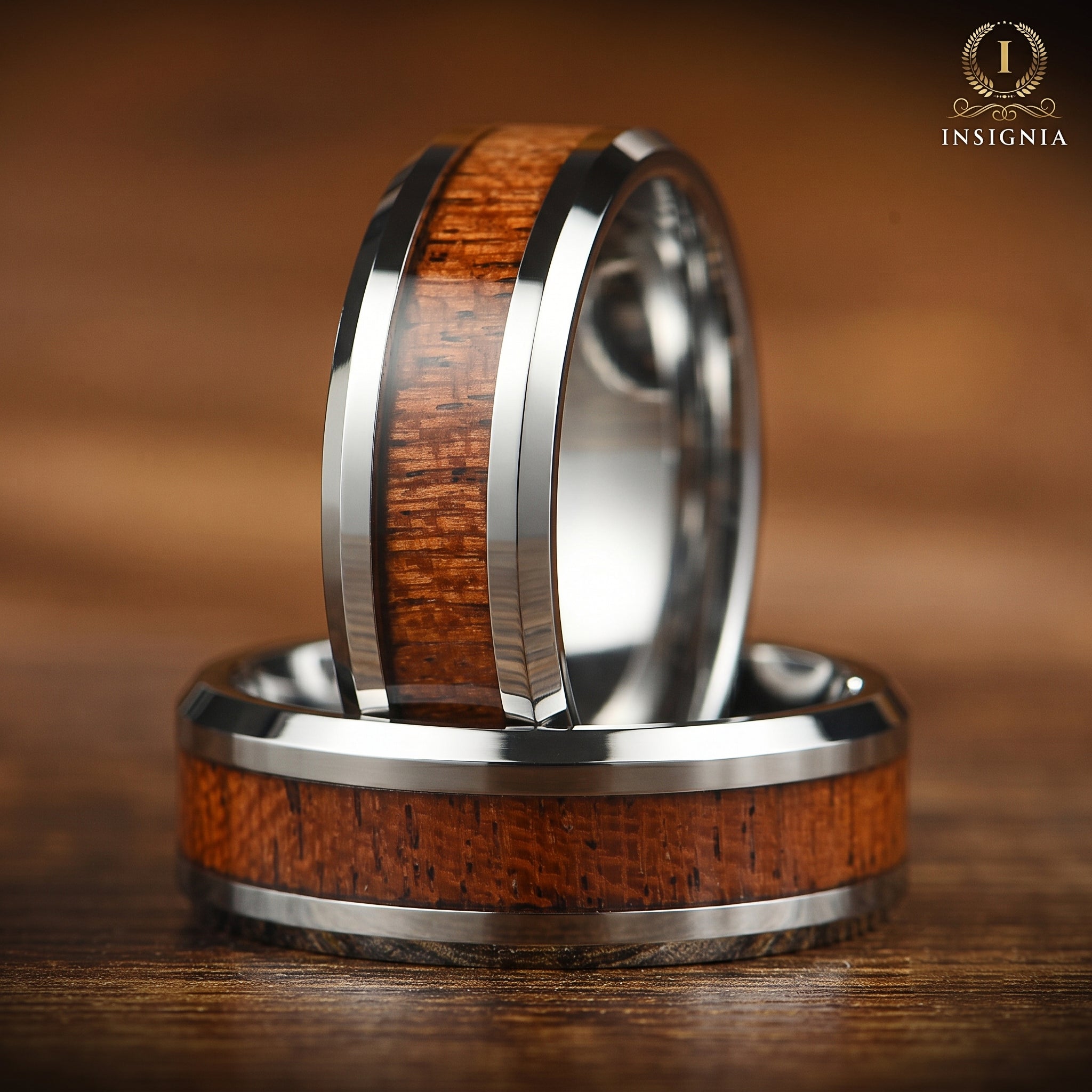 Mens Silver Wedding Bands Whiskey Stacked View