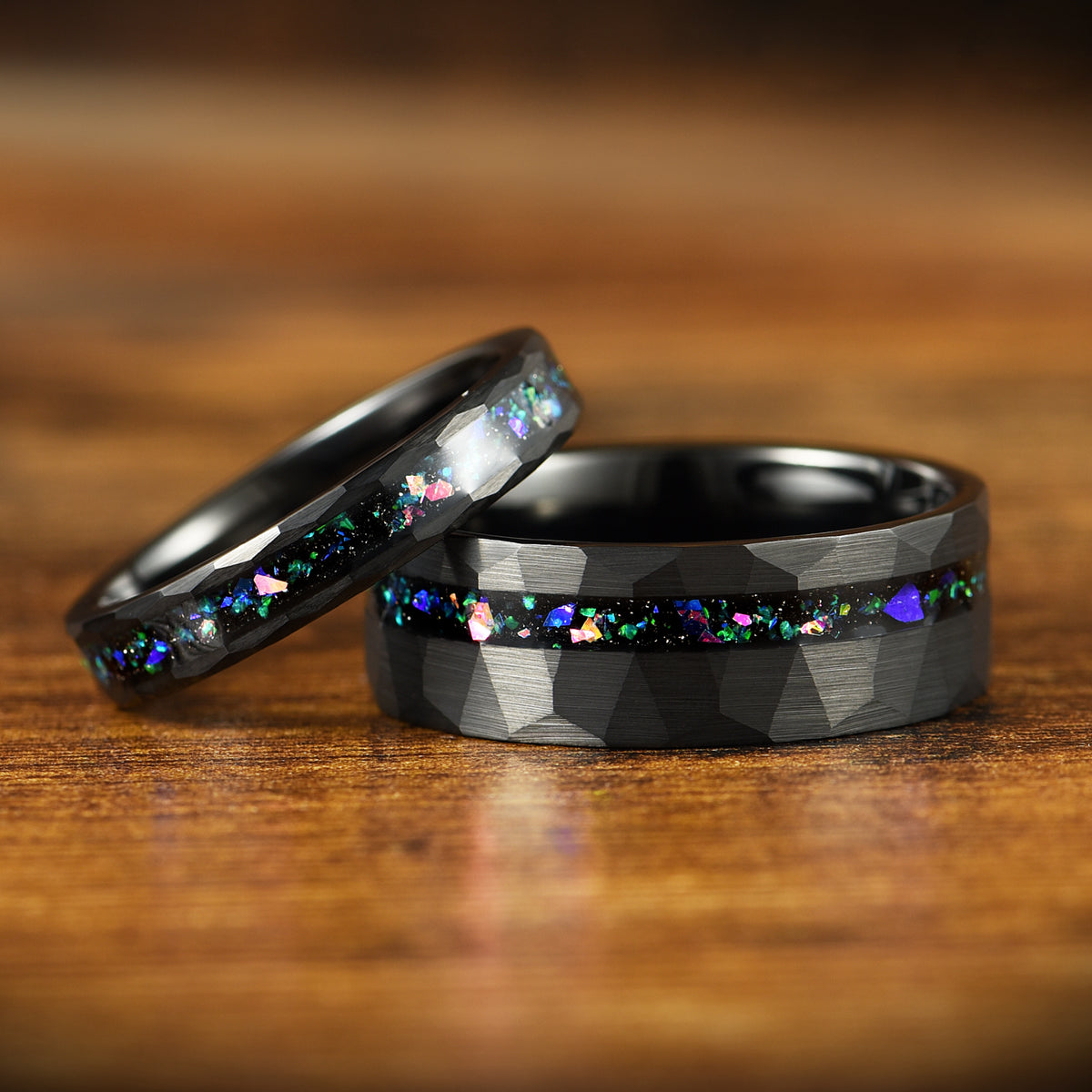 WEDDING RING SET HELIX NEBULA INSPIRED TUNGSTEN BLACK (8/4MM)