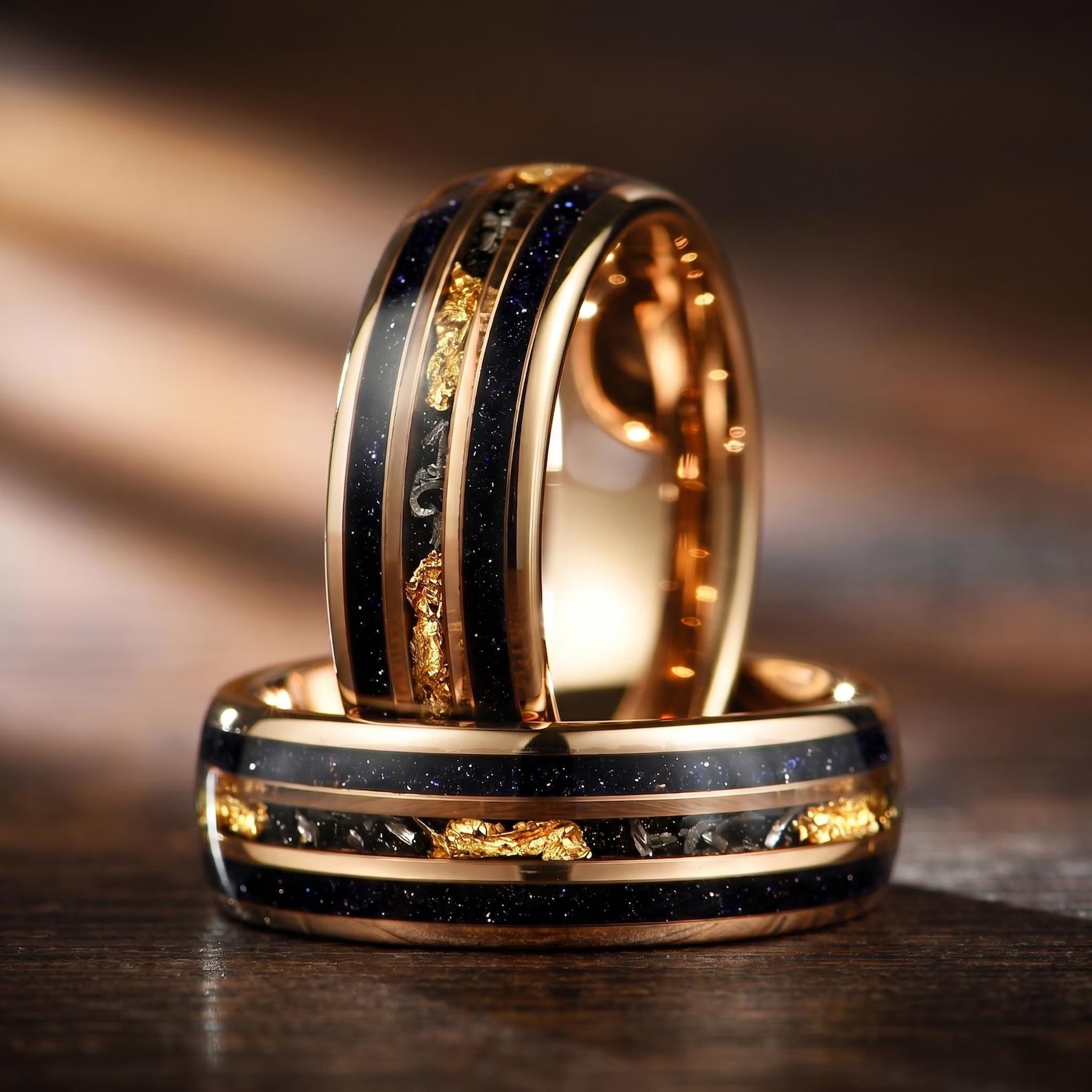 Mens Wedding Band Ring Meteorite Close Up View