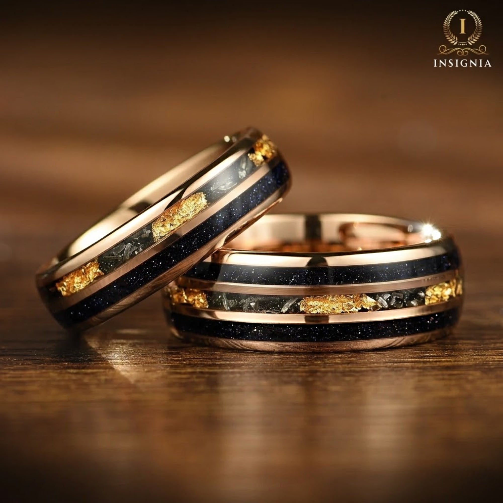 Mens Wedding Band Ring Meteorite Set View