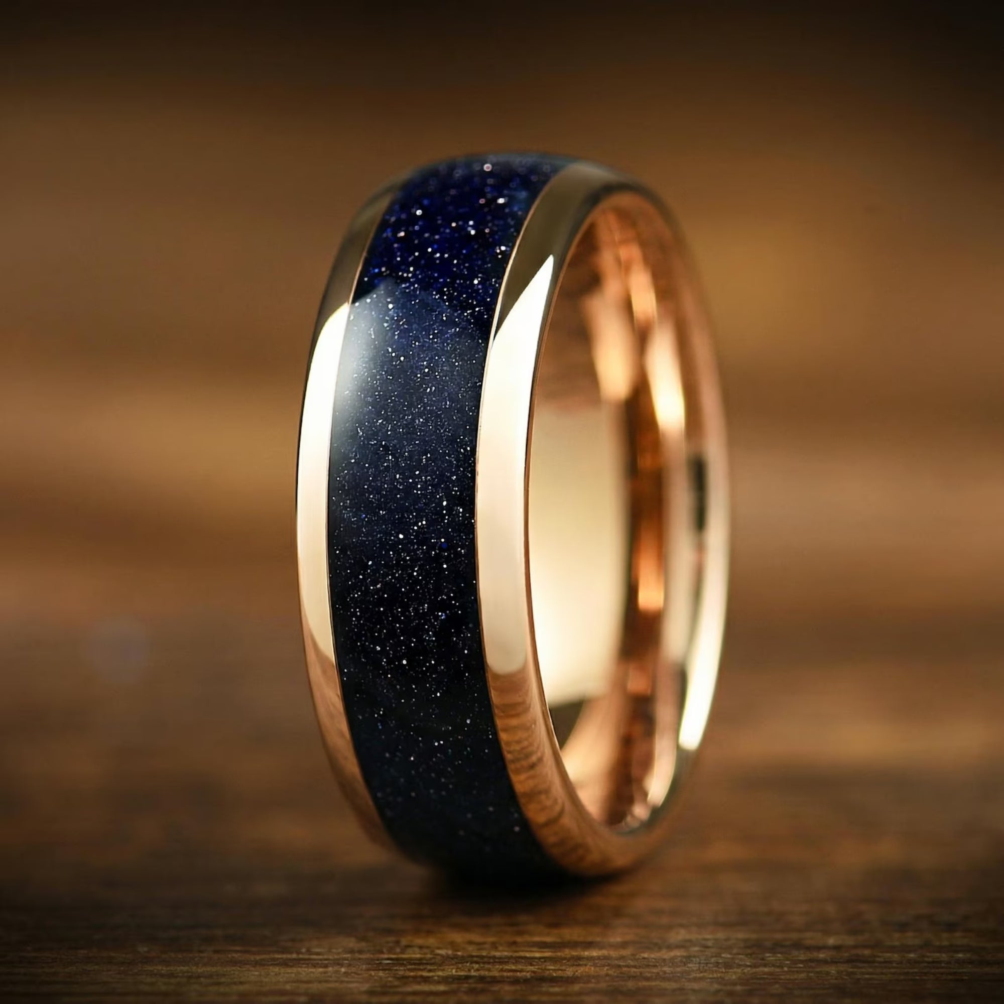 MENS WEDDING BANDS GALAXY INSPIRED TUNGSTEN & BLUE SANDSTONE 8MM