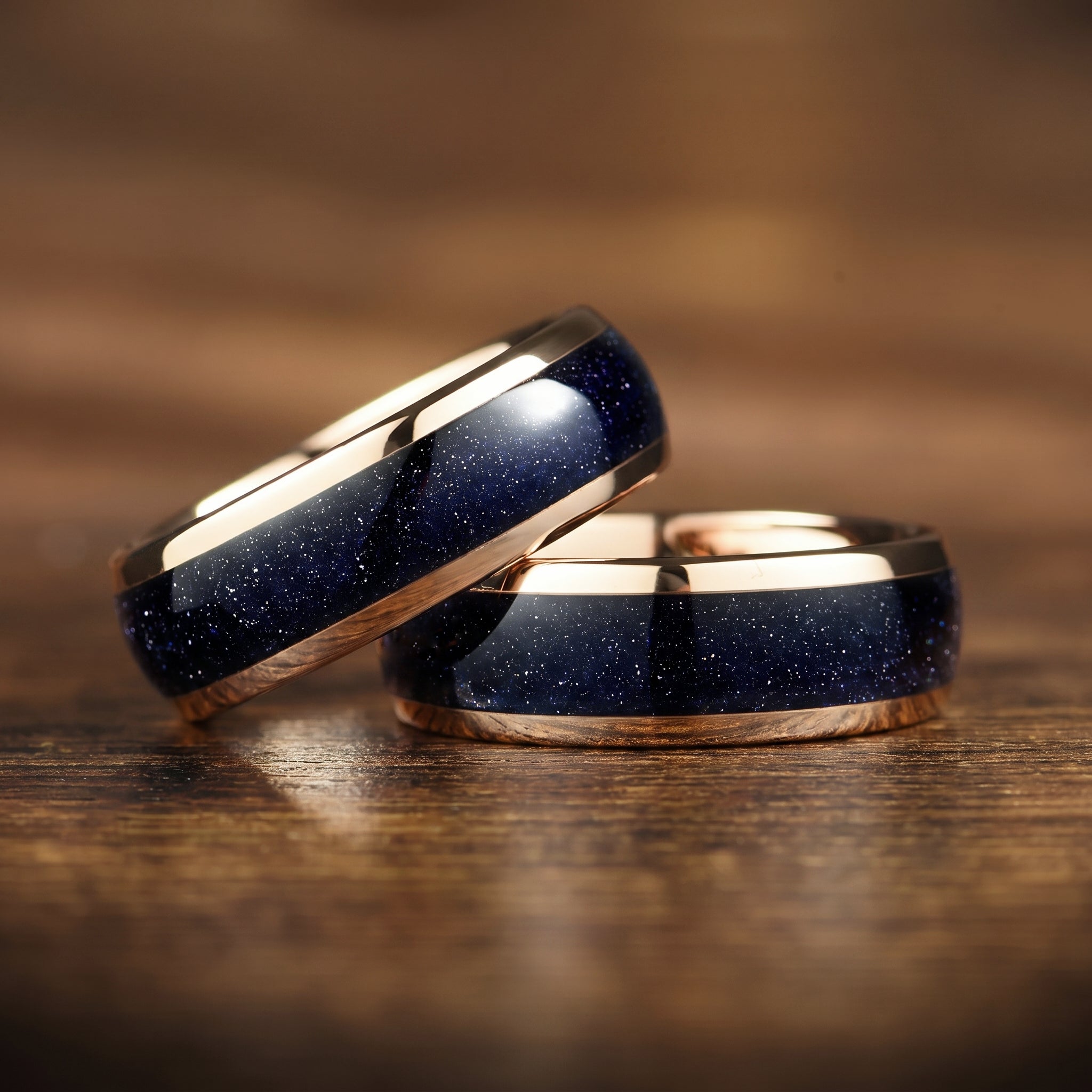 Mens Wedding Bands Tungsten Galaxy Stacked View