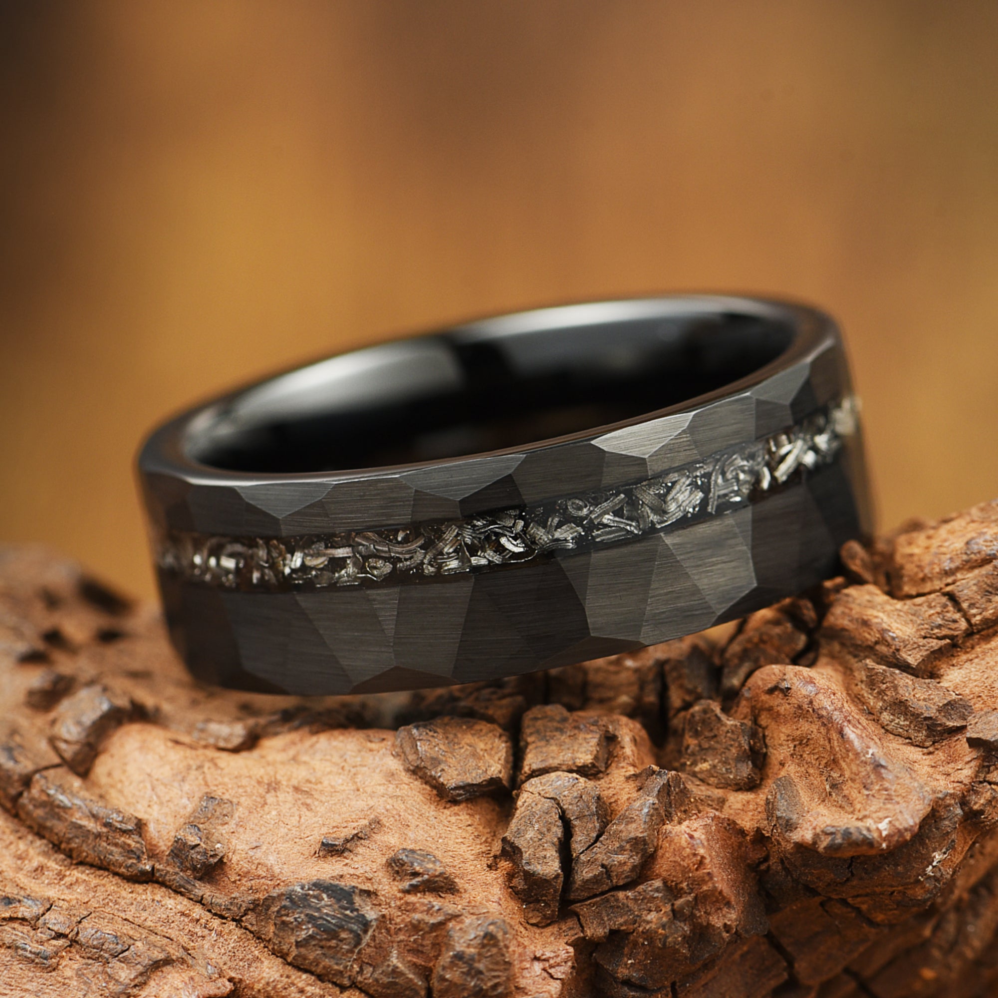 Mens Wedding Bands UK Meteorite Close Up View
