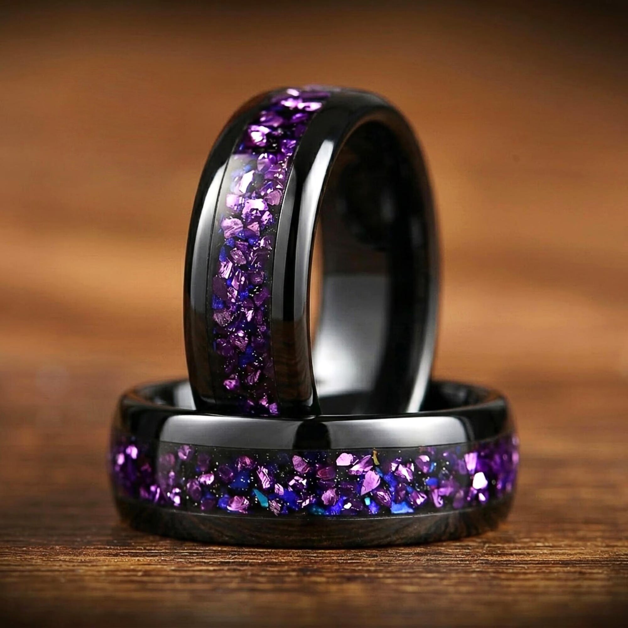 Mens Wedding Ring Black Tungsten Galaxy Main View