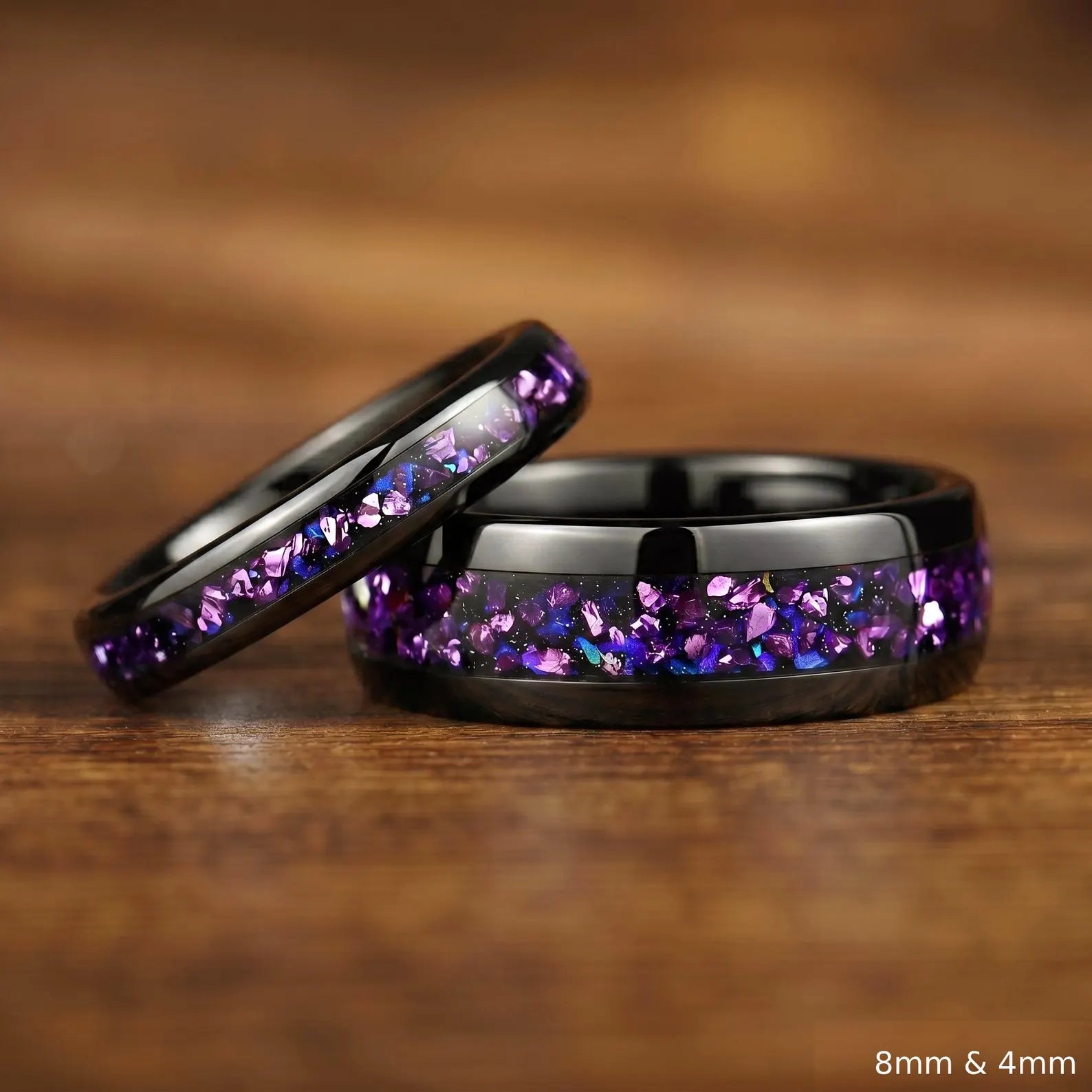 Mens Wedding Ring Black Tungsten Galaxy Pair View