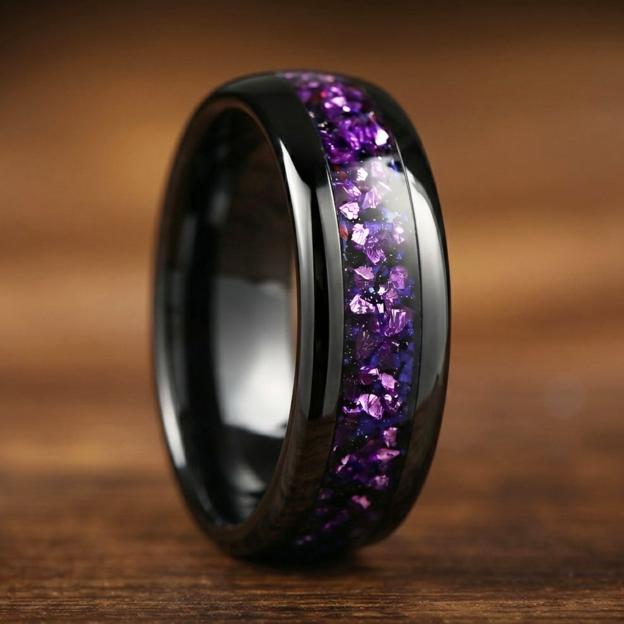 Mens Wedding Ring Black Tungsten Galaxy Side View